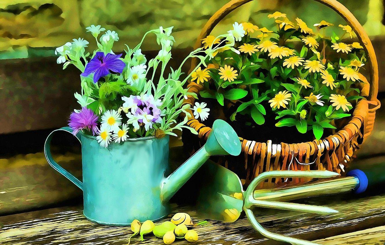 1332x850 Wallpaper Flowers, Figure, Basket, Art, Art, Flowers, Still Life image for desktop, section живопись