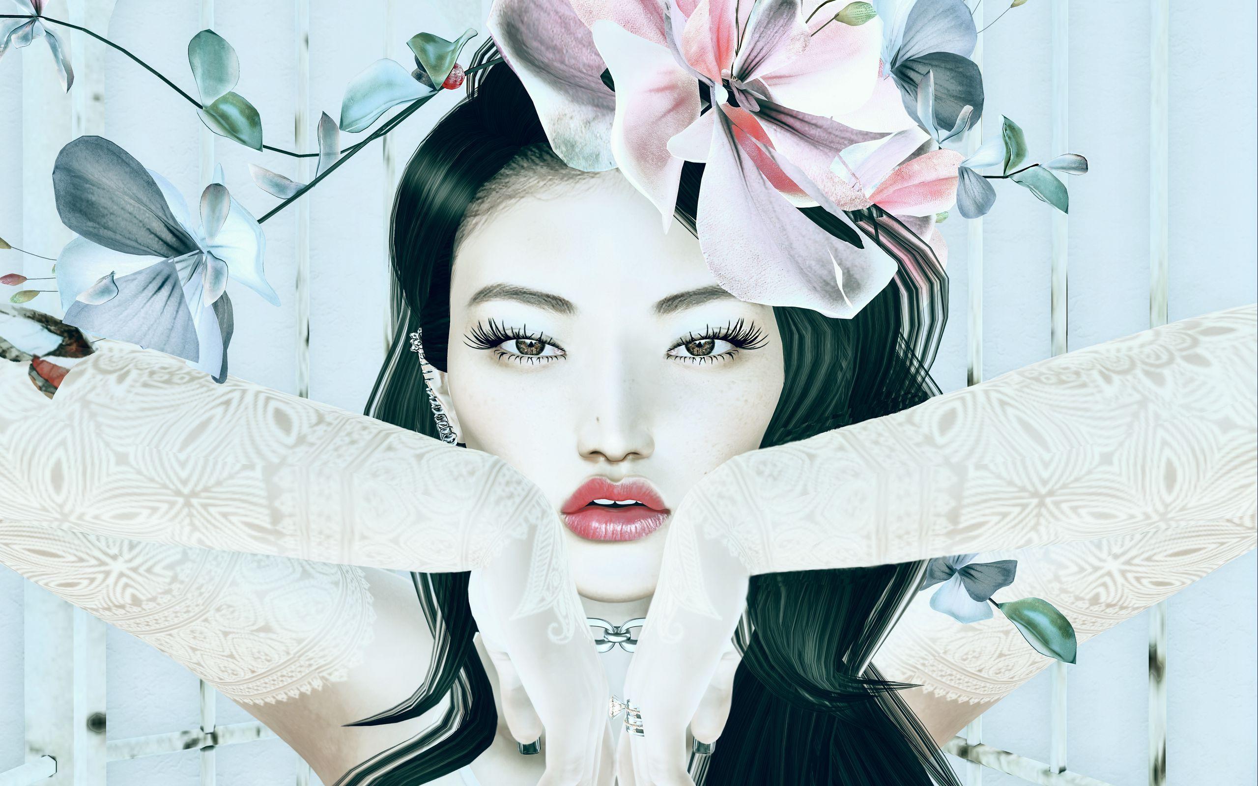 2560x1600 Download wallpaper 2560x1600 girl, face, flowers, art widescreen 16:10 HD background