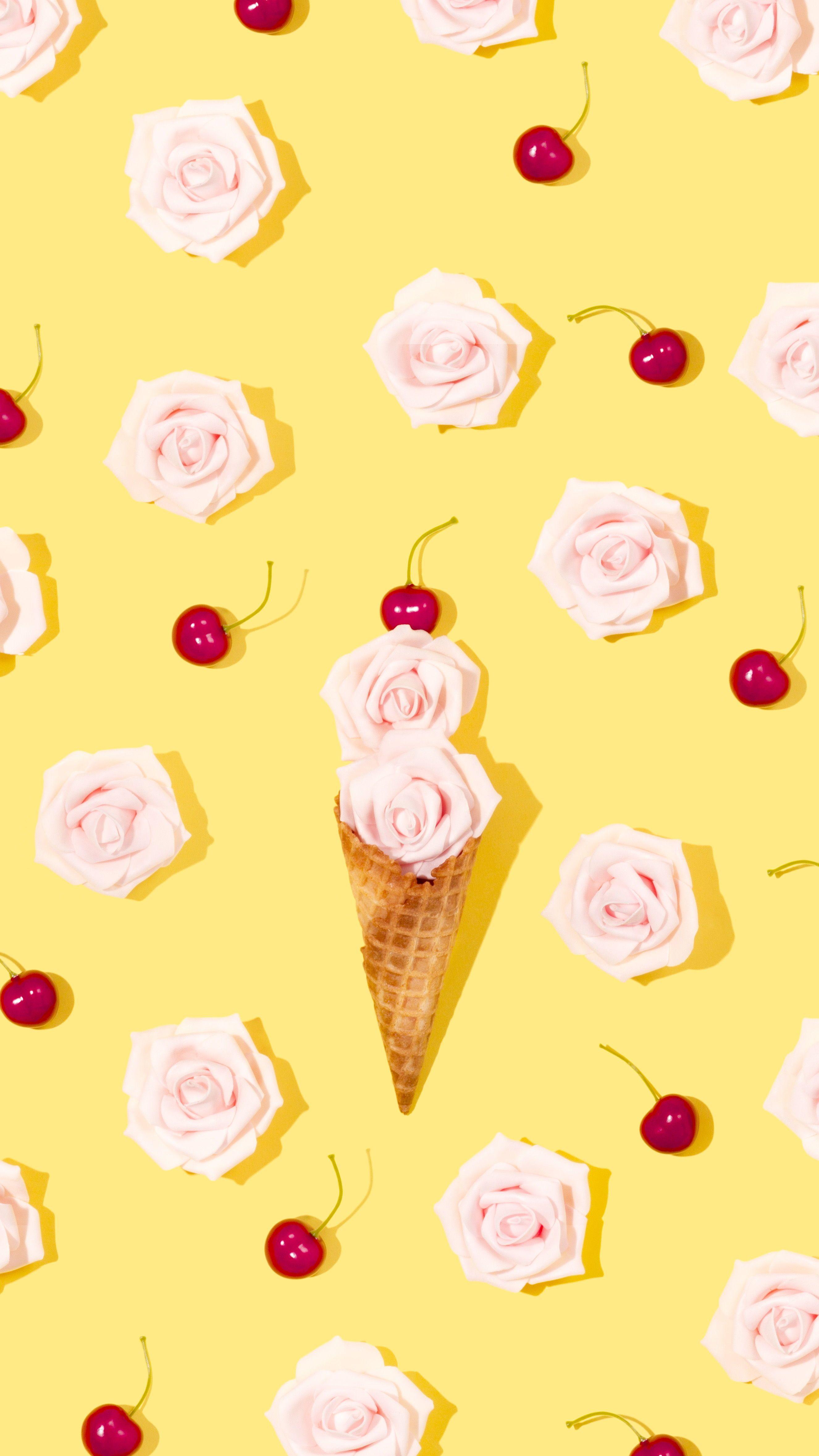 2652x4714 Roses, Cherries, & Ice Cream Wallpaper. Amy Shamblen, Art Direction Photography, Art Direction Advertising, Col. iPhone wallpaper, Flower image free, Flower ice