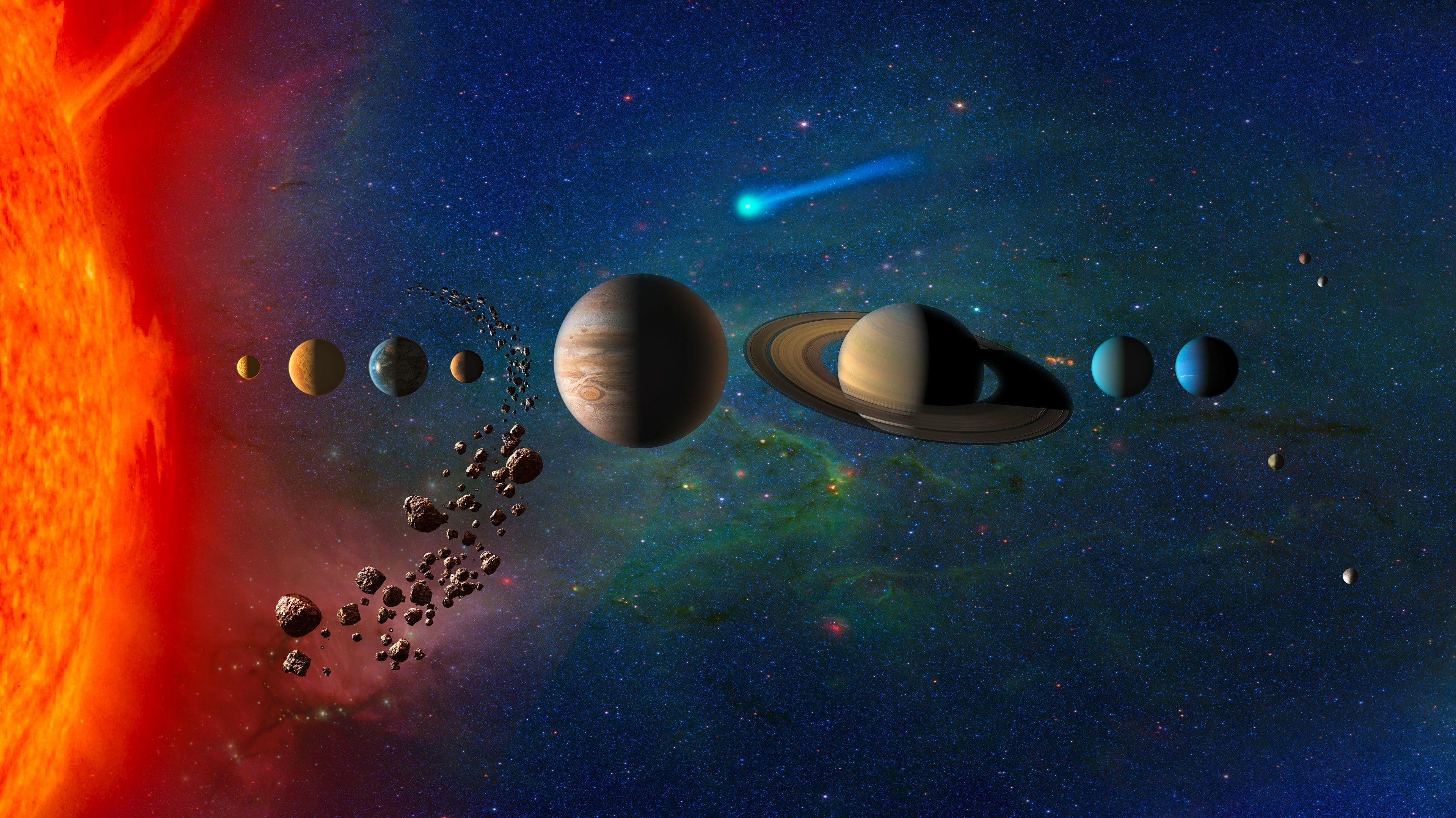 3840x2160 sun space art #stars #comet #pluto #asteroid #mars #planets #saturn solar system #planet #space #universe #ear. Nasa solar system, Solar system, Our solar system