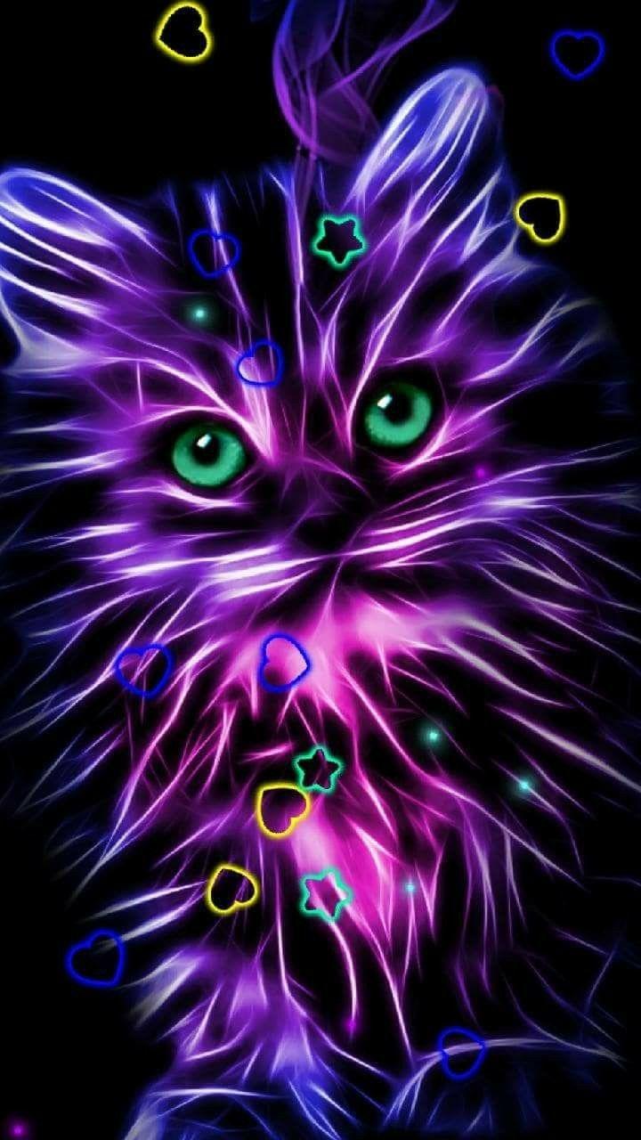 720x1280 Wallpaper. By Artist Unknown. Neon cat, Animal wallpaper, Cat art print