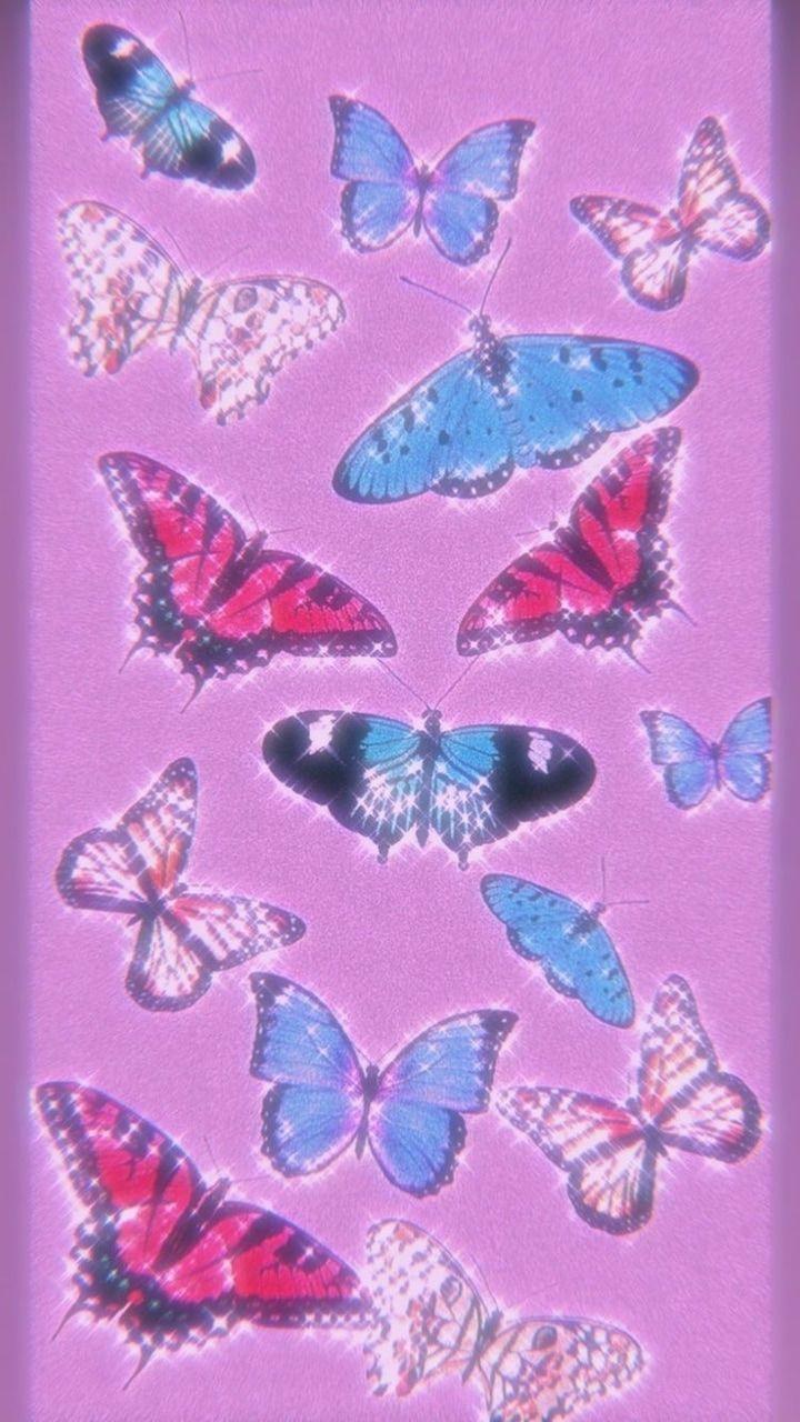 720x1280 Aesthetic Sparkles Purple Butterflies Wallpaper