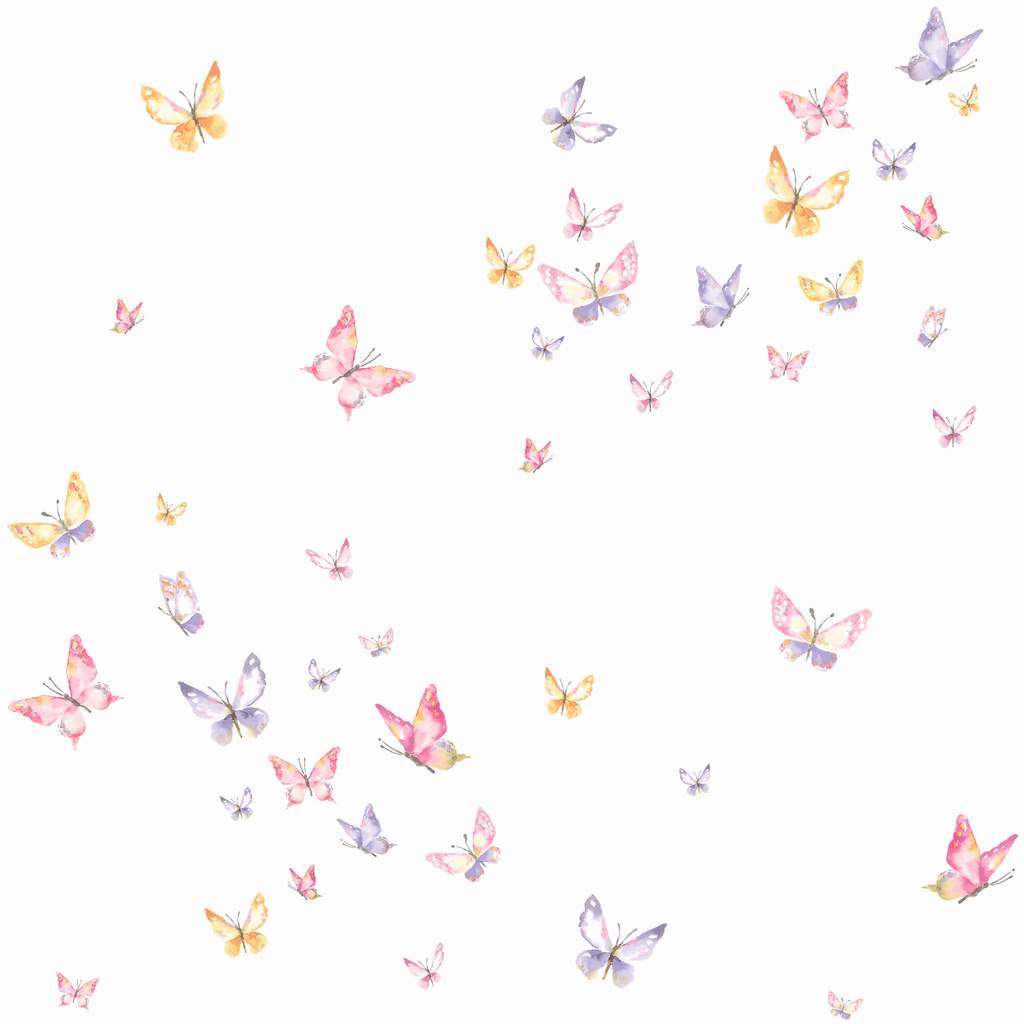 1024x1024 KI0526 Watercolor Butterflies Wallpaper Orange Purple