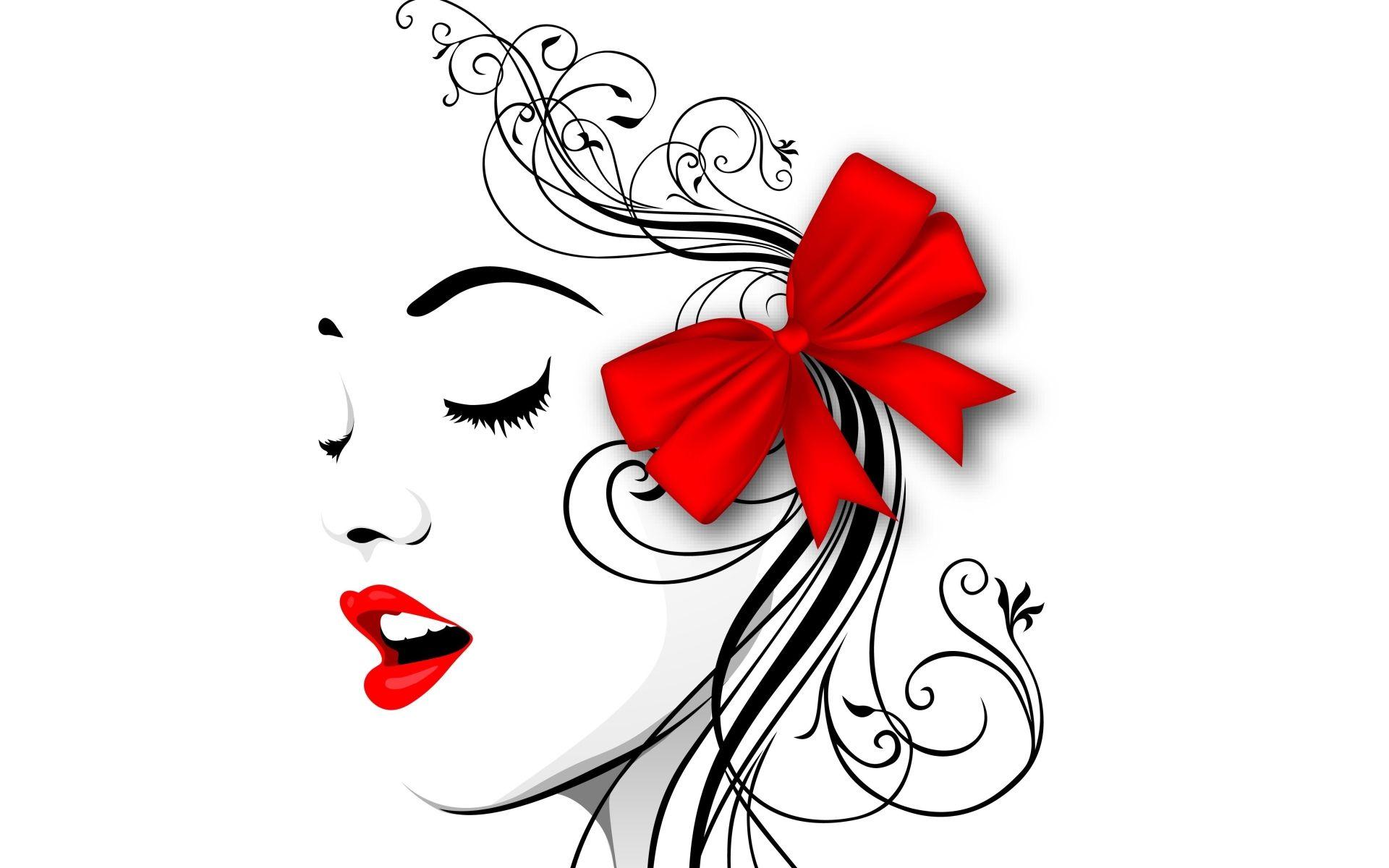 1920x1200 Woman Face Red Lips & Ribbon wallpaper. Woman Face Red Lips & Ribbon