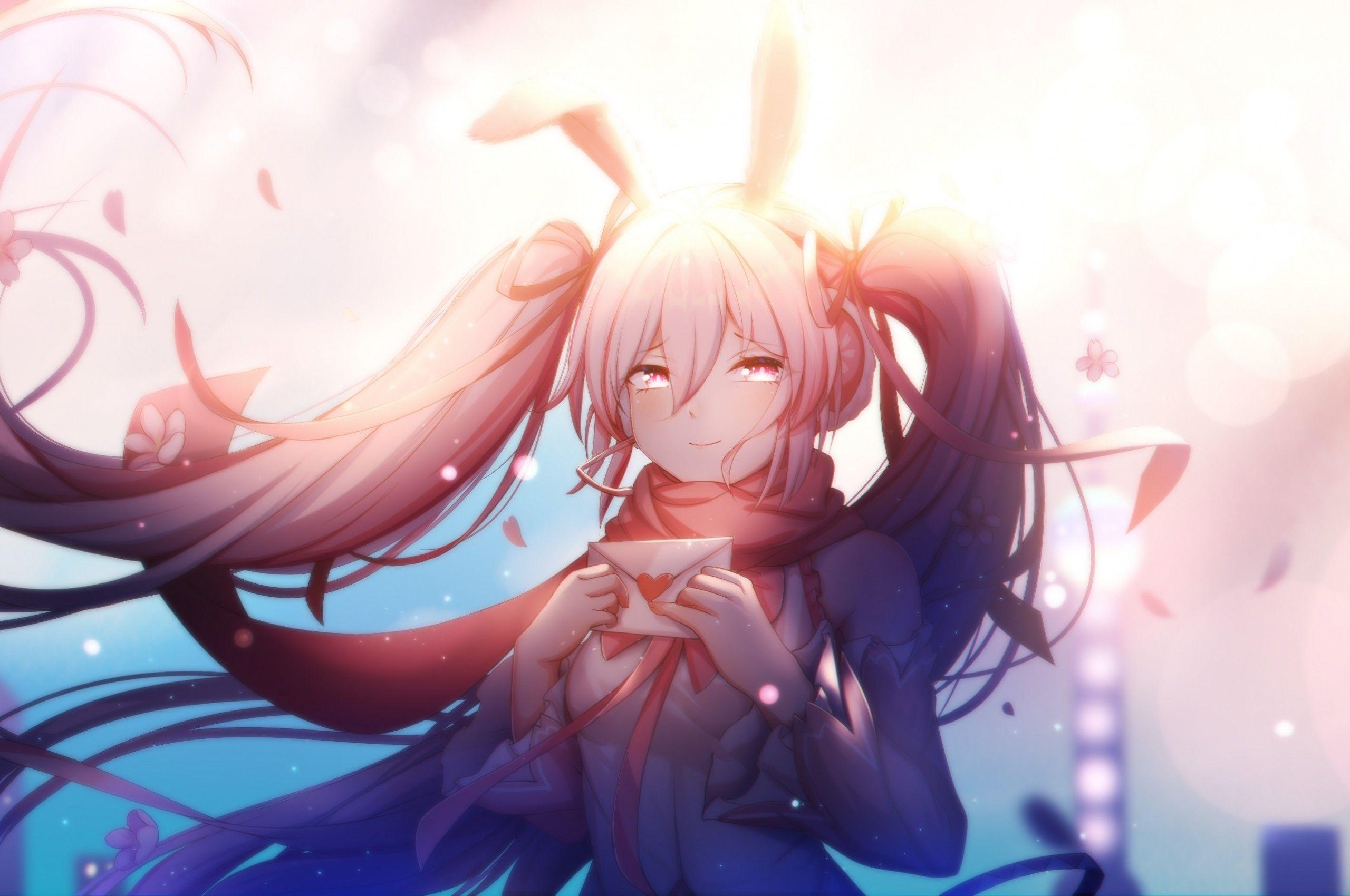 2560x1700 Download 2560x1700 Hatsune Miku, Scarf, Vocaloid, Sakura Miku, Love Letter, Smiling Wallpaper for Chromebook Pixel