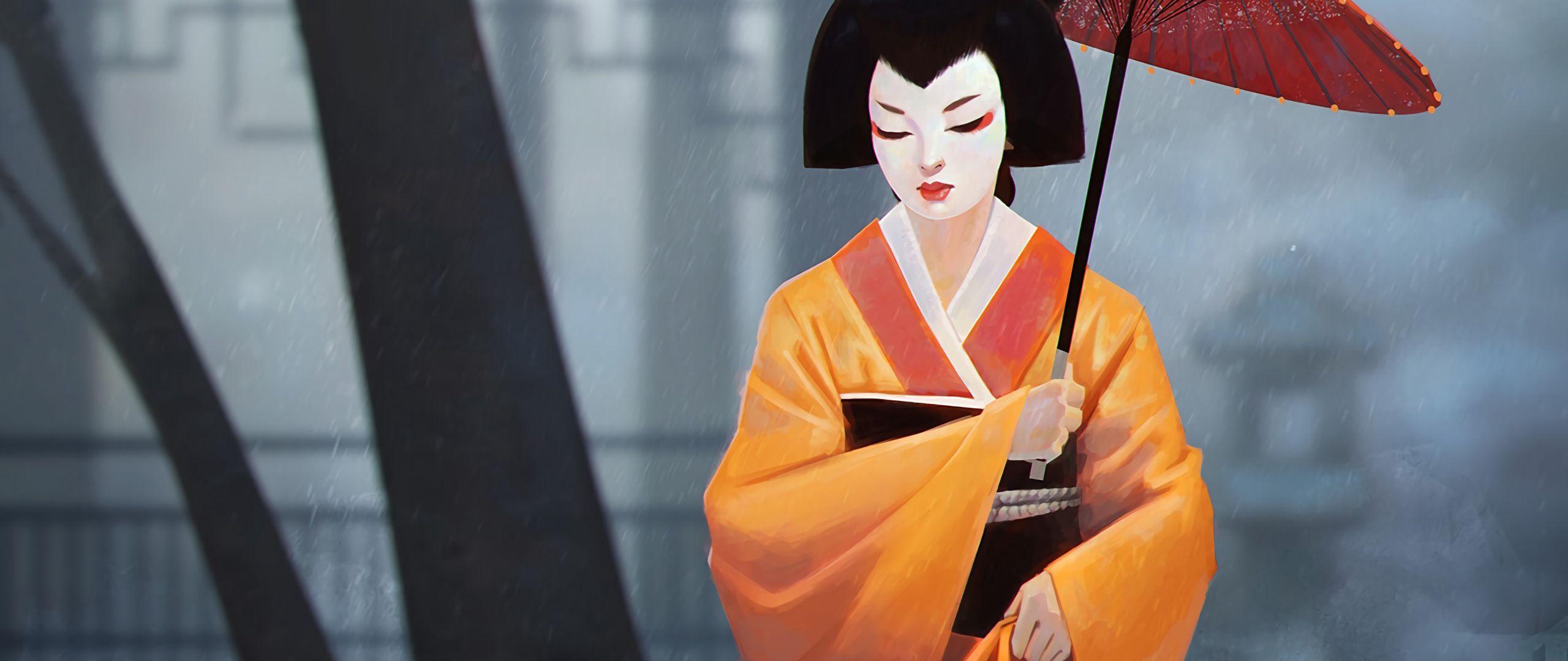2560x1080 Download wallpaper 2560x1080 geisha, girl, kimono, umbrella, art dual wide 1080p HD background