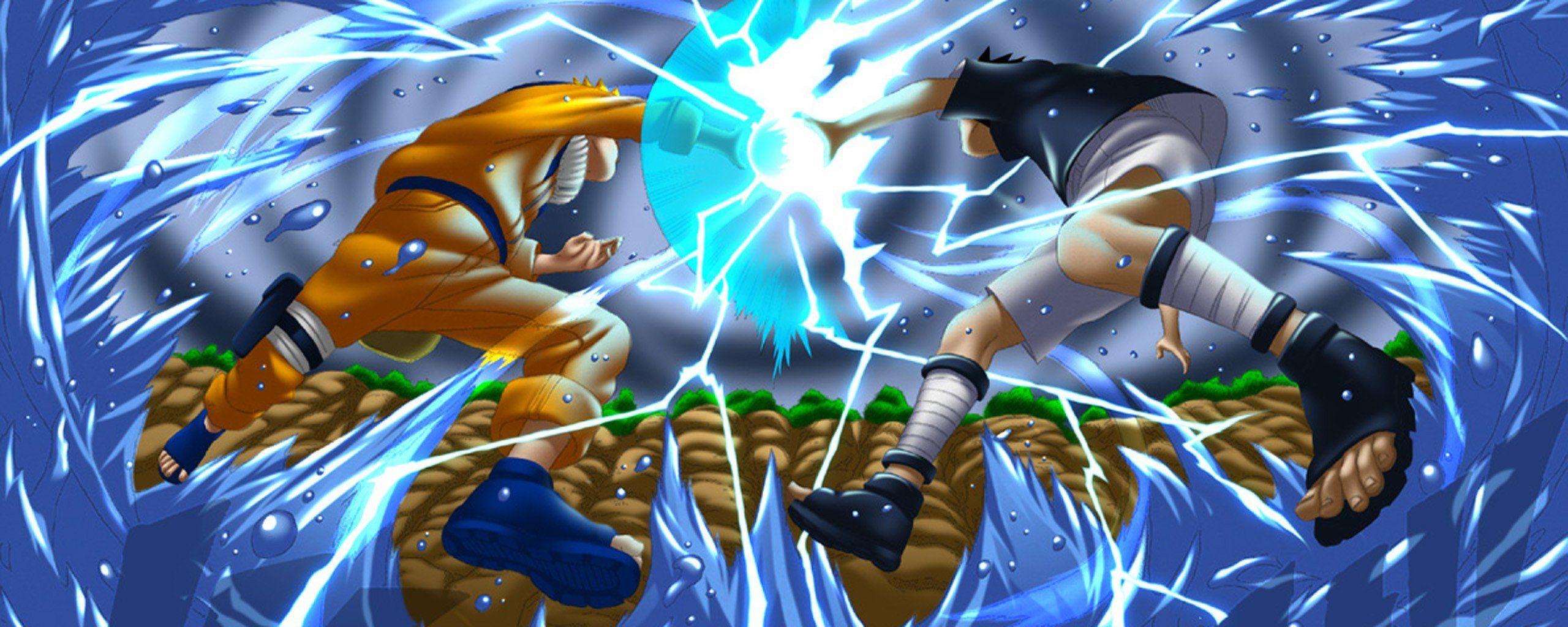 2560x1024 Water Uchiha Sasuke Naruto: Shippuden battles Uzumaki Naruto rasengan chidori wallpaperx1024