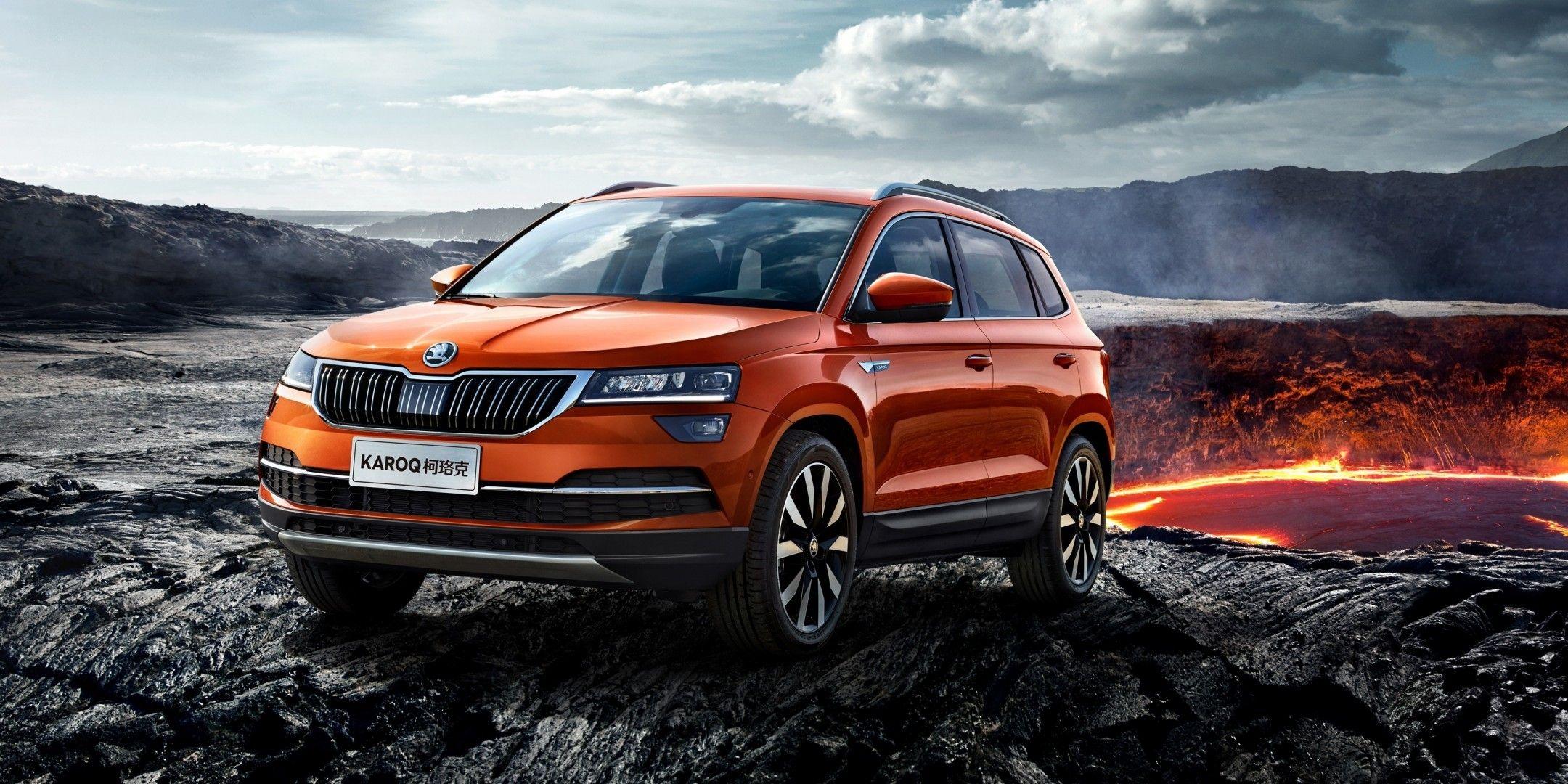 2160x1080 Download 2160x1080 Skoda Karoq, Orange, Suv, Cars, Luxury Wallpaper