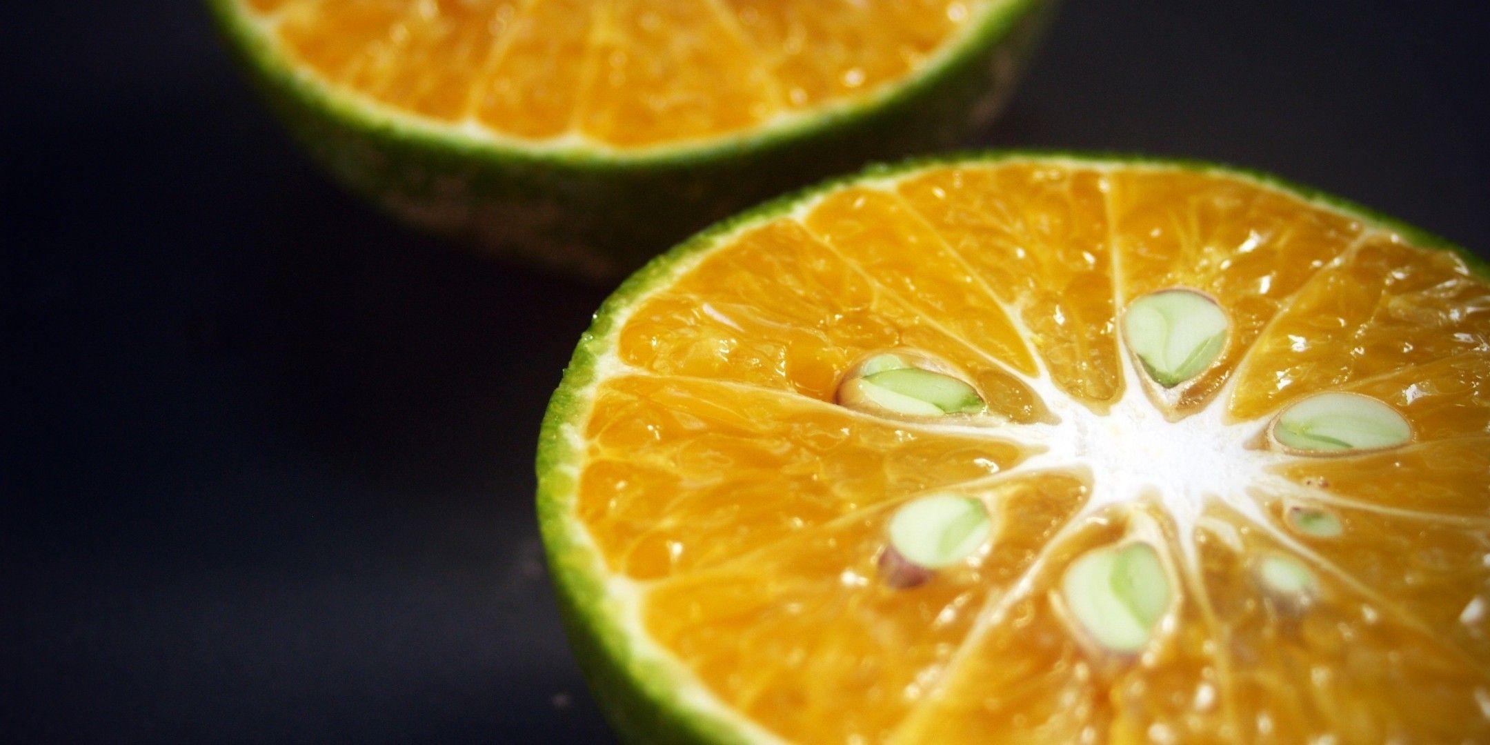 2160x1080 Download 2160x1080 Orange, Seeds, Half Cut, Fruits Wallpaper