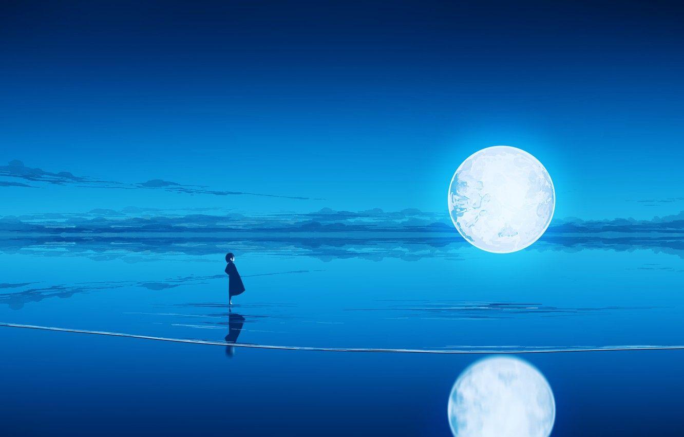 1332x850 Wallpaper sea, night, the moon, fantasy, girl image for desktop, section арт