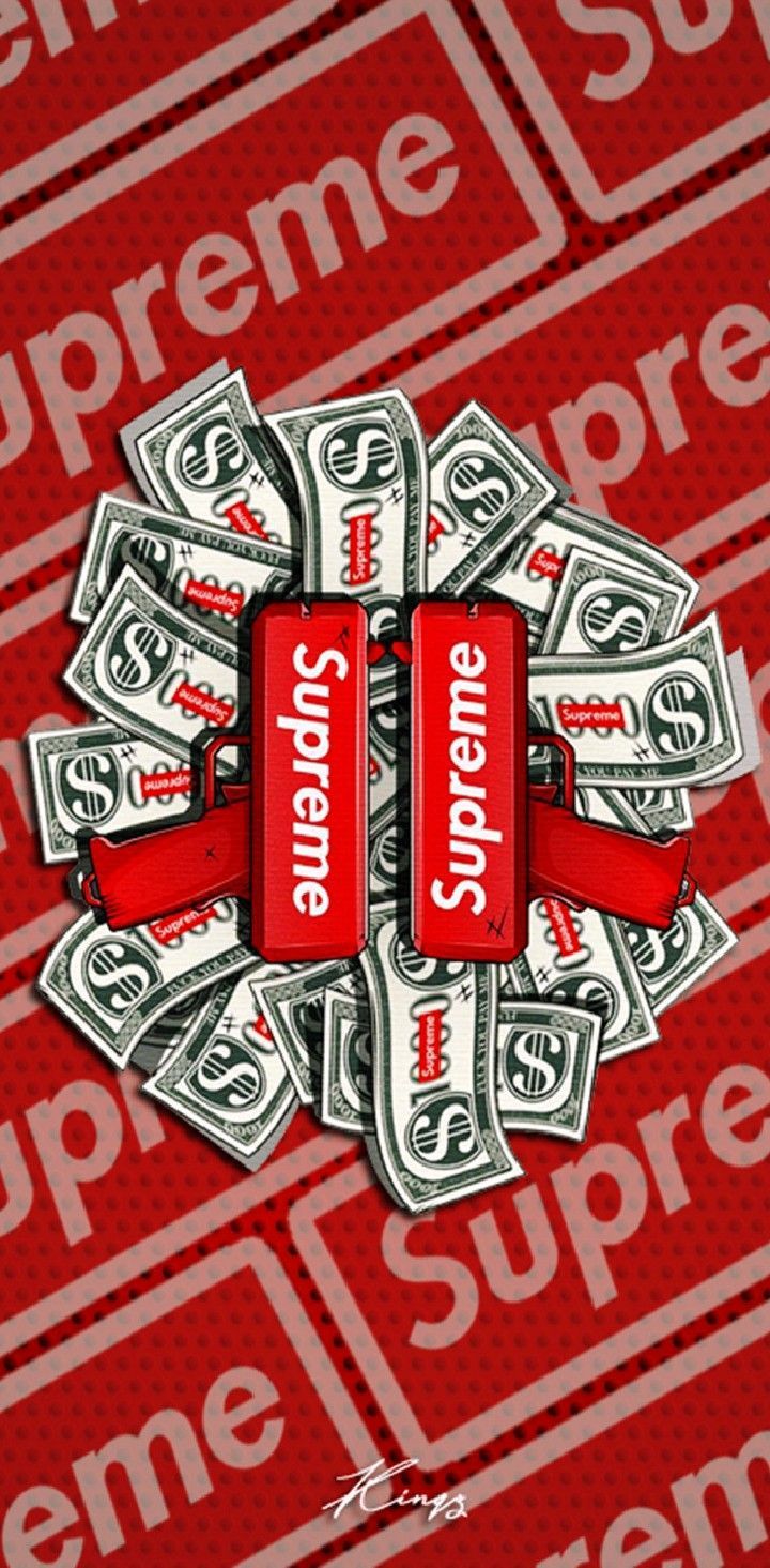 720x1465 Supreme Sticker on Money Wallpaper. Supreme money wallpaper, Supreme 3D, Red wallpaper supreme