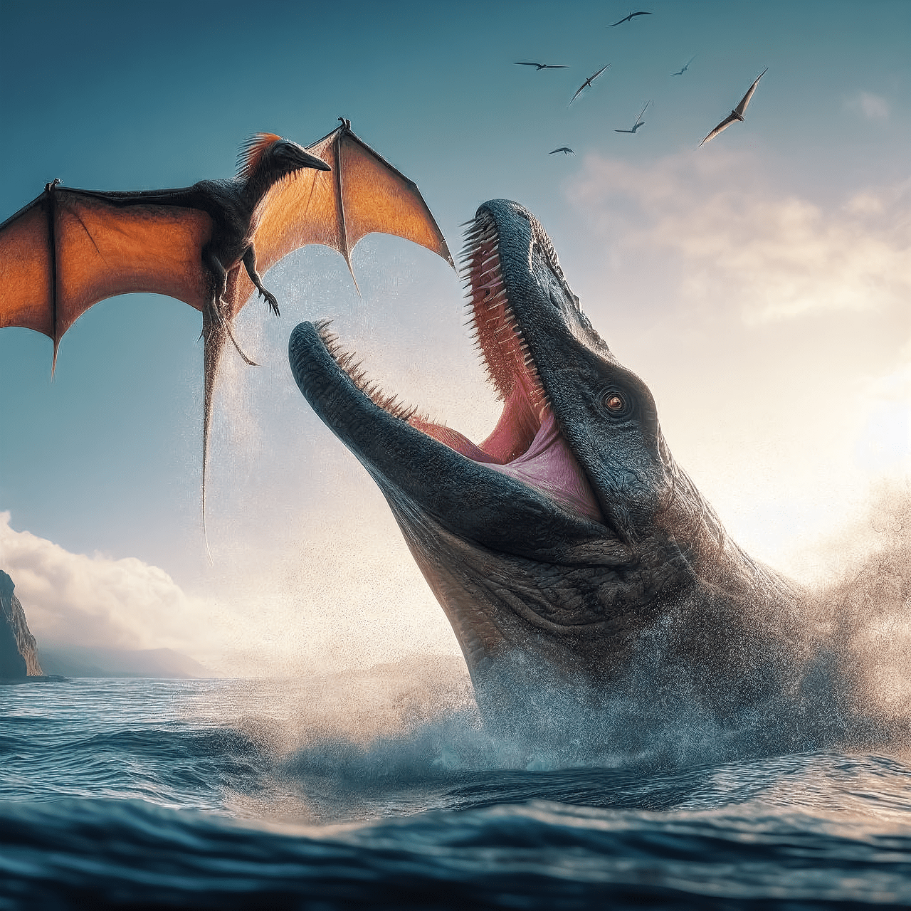 1280x1280 Download Ai Generated Pterosaur Plesiosaur. Royalty Free Stock Illustration Image