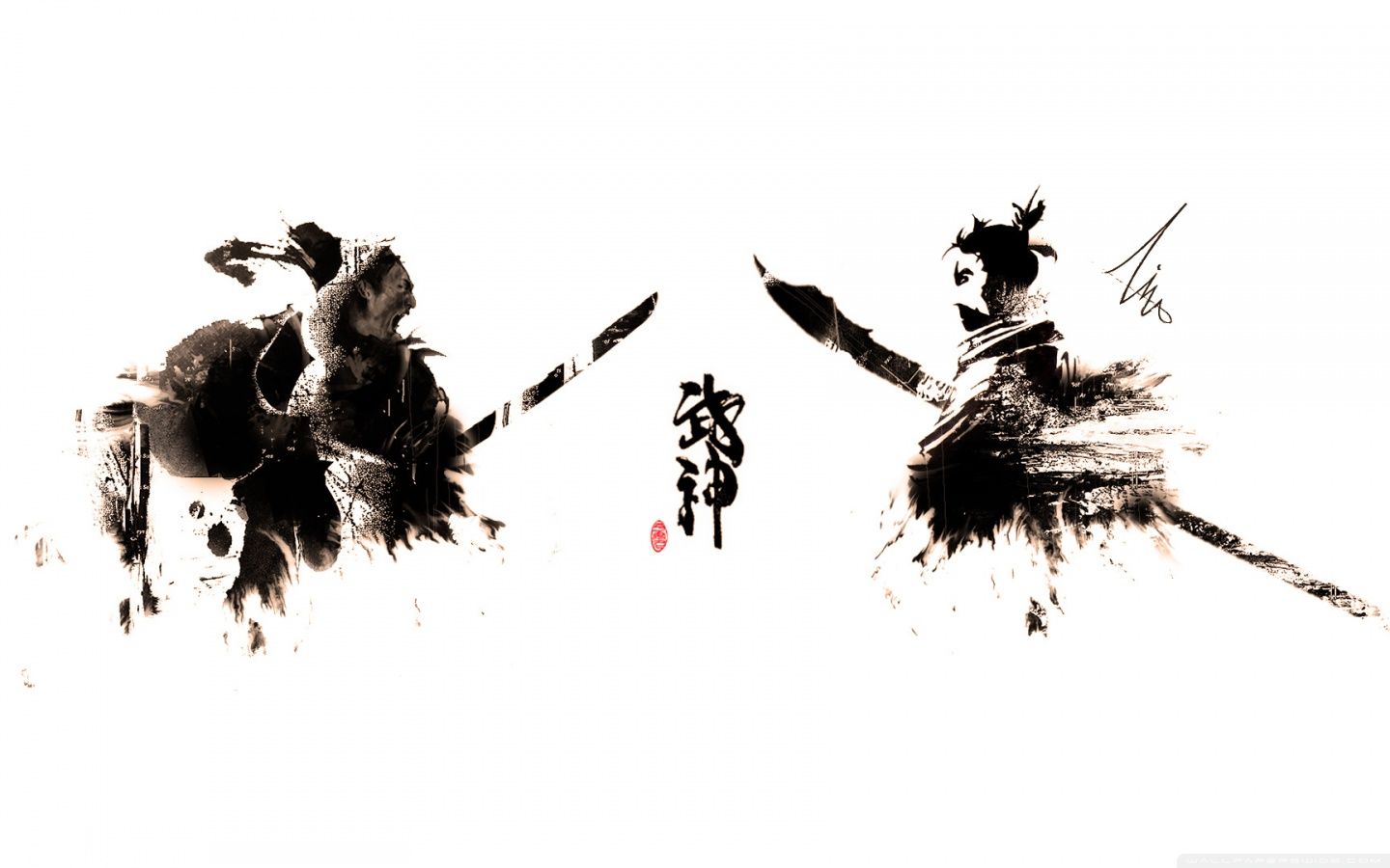 1440x900 Black And White Samurai Wallpaper