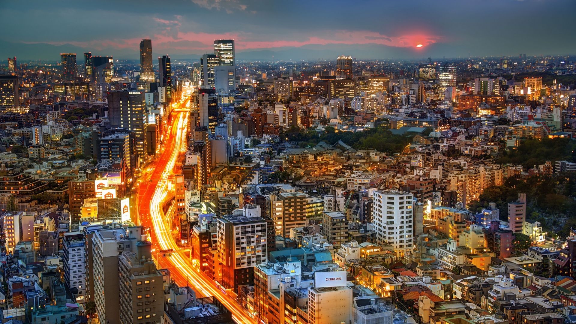 1920x1080 Phone wallpaper: Japan, Man Made, Tokyo, Building, Panorama, Road, Sunset, Cities 307523