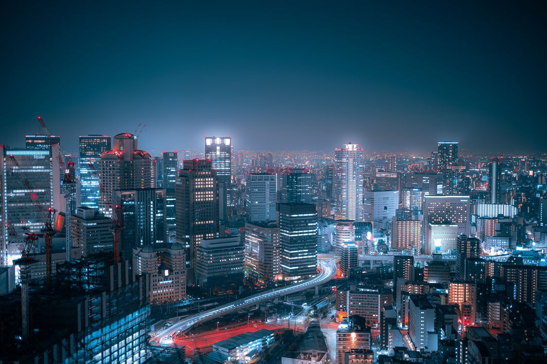 1125x750 Vibrant Night Skyline of Osaka, Japan · Free
