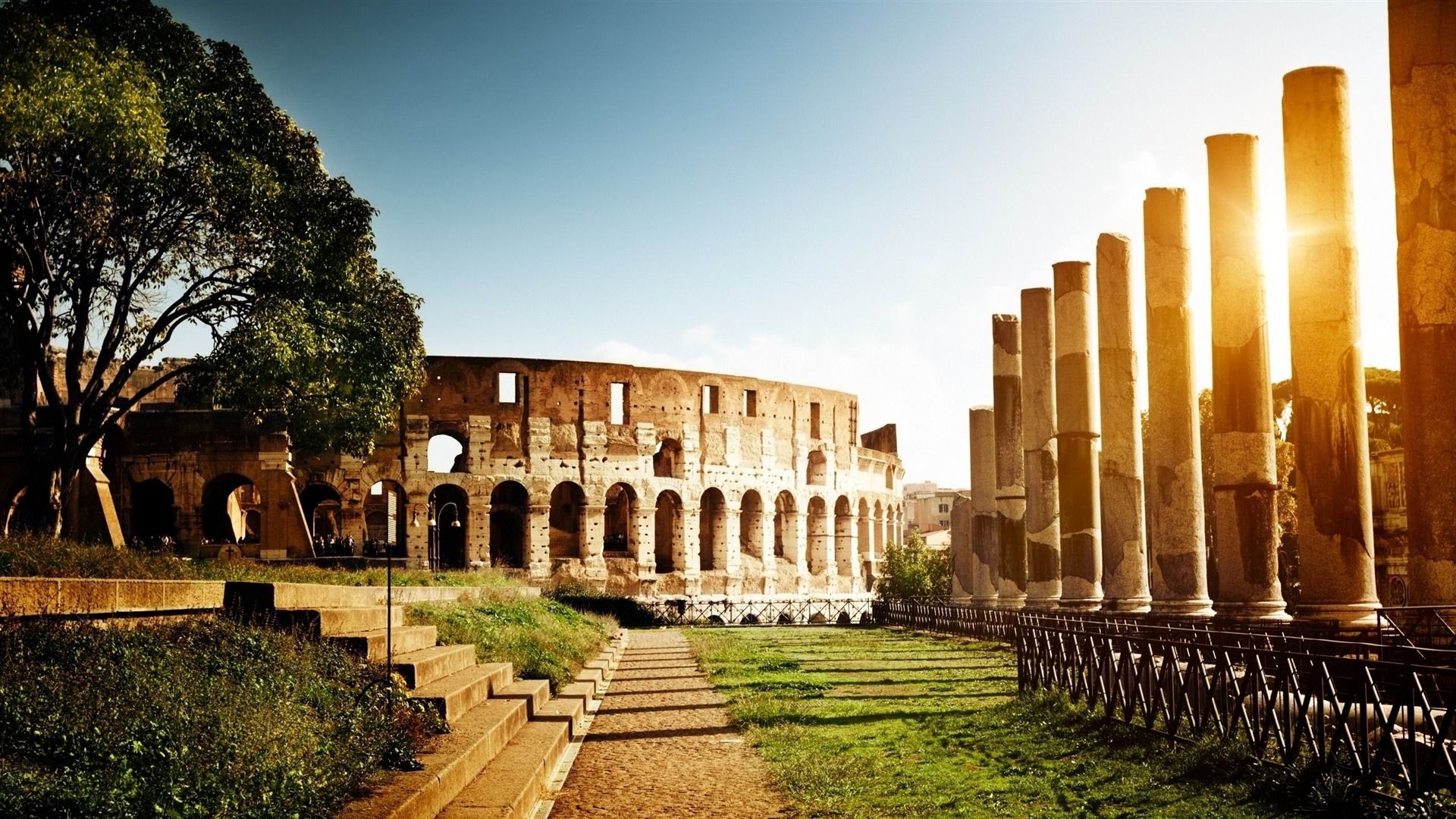 1920x1080 Italy Rome Colosseum Light Tower Ruins Cities Landscape Widescreen Wallpaper