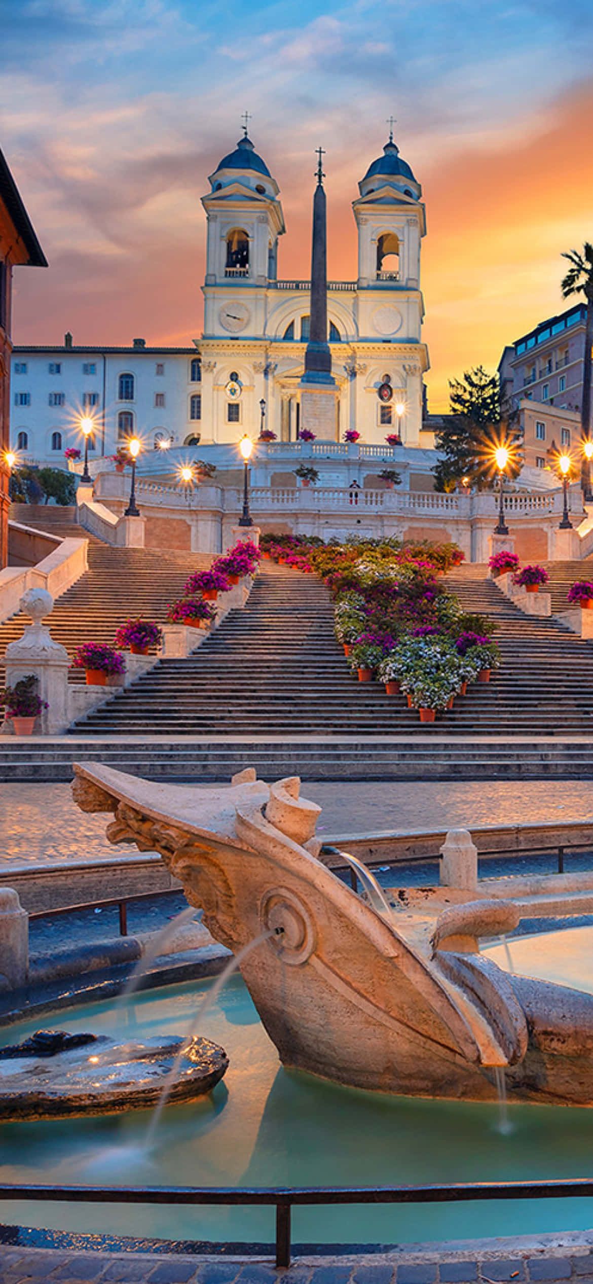 1170x2532 Download Breathtaking Sunset over Spanish Steps in Rome Wallpaper