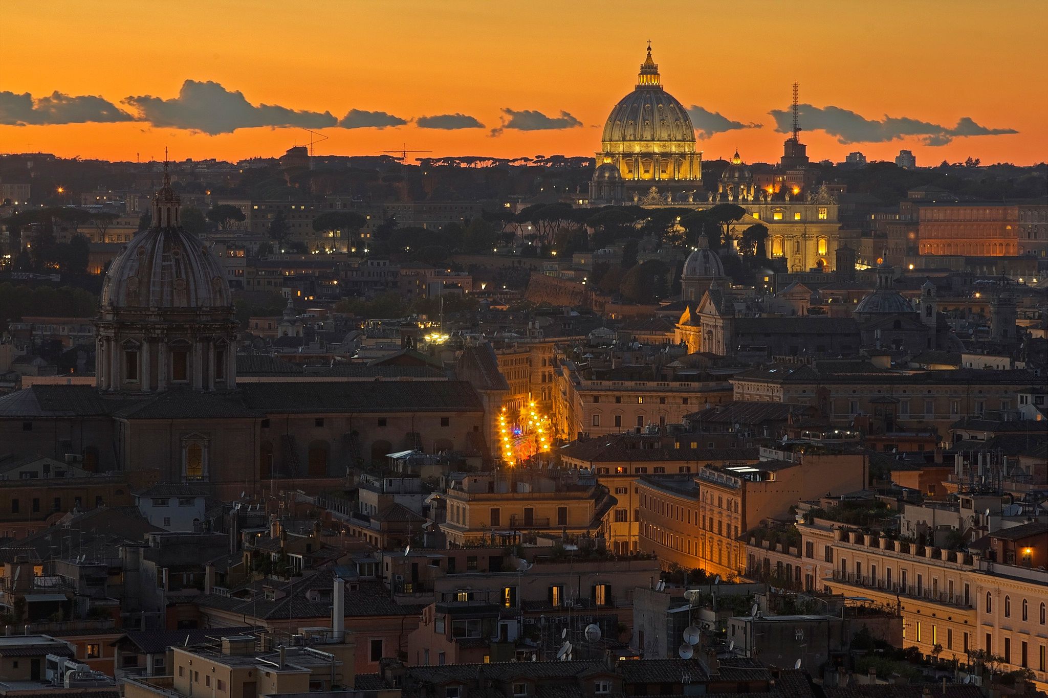 2048x1365 Desktop wallpaper: Italy, Man Made, Rome, Building, City, Cityscape, Dome, Light, Night, Cities 4K free download for PC. 404691