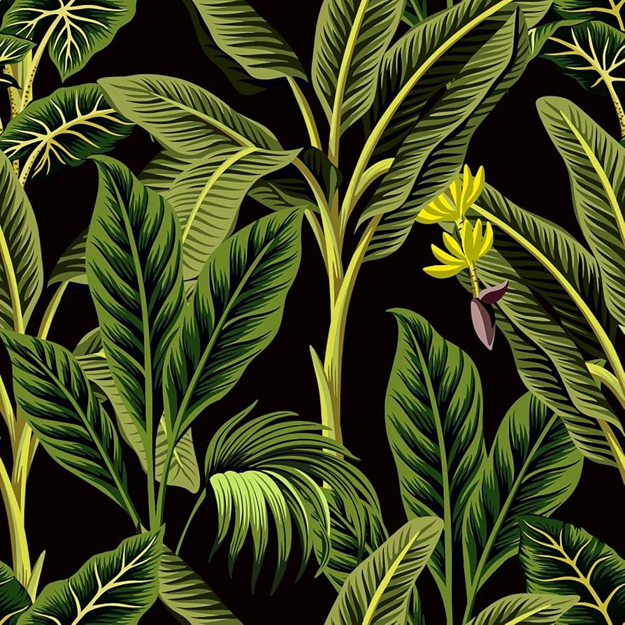 894x894 VaryStyle Tropical Jungle Peel And Stick Wallpaper Black Green Palm Tree Banana Leaf Jungle Wallpaper 17.7x118 Removable Self Adhesive Tropical Dark Contact Paper For Cabinets Bedroom Bathroom Walls