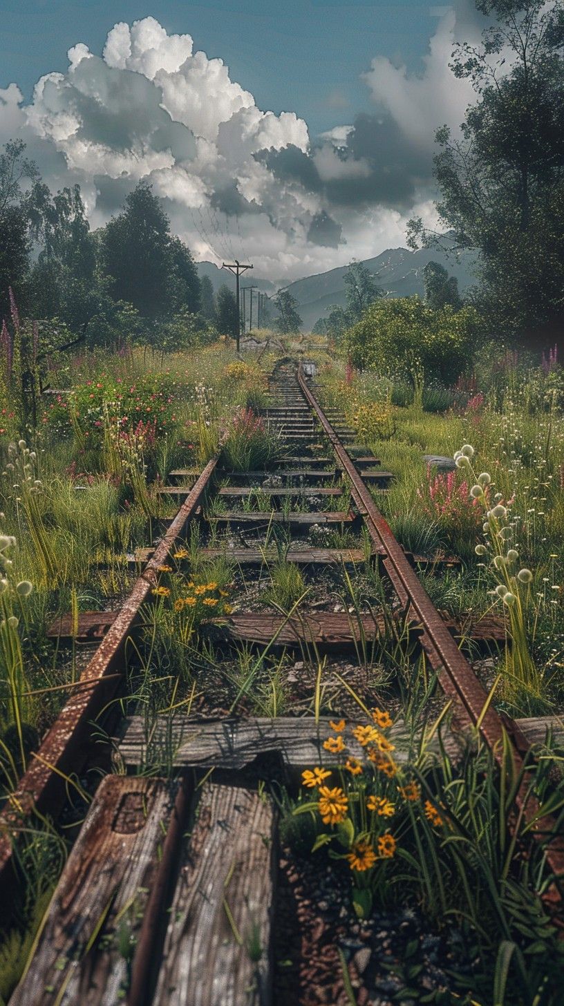 816x1456 Download Abandoned Train Station Image, Nature, Wildflowers