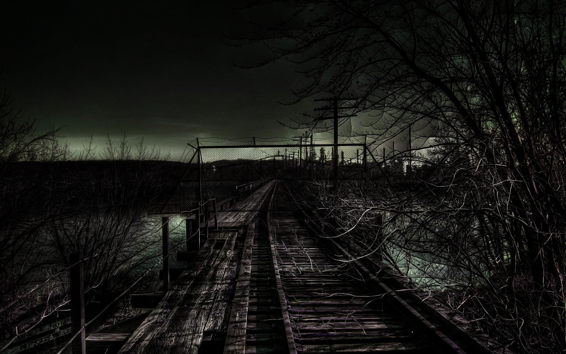 1920x1200 Train track digital wallpaper, railway, dark, apocalyptic, landscape HD wallpaper