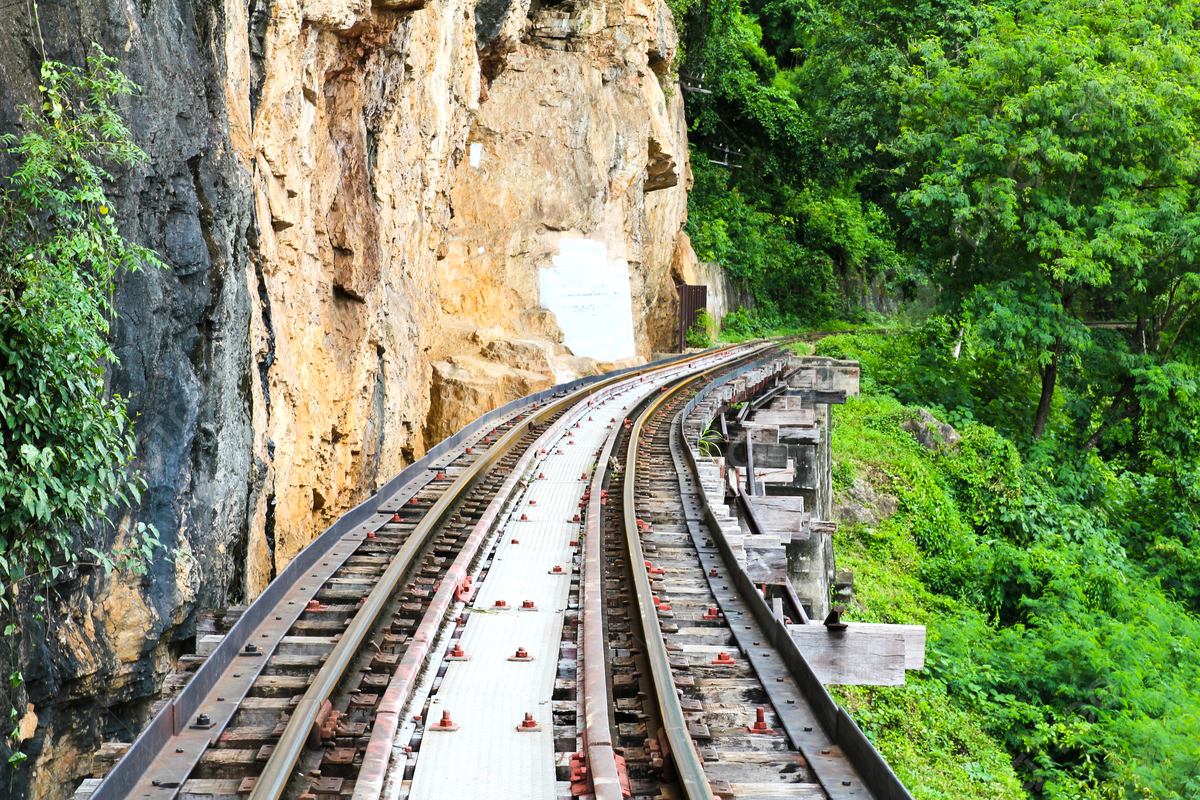 1200x800 Abandoned Train Tracks Near A Cliff Running Parallel To The Kwai River In Thailand Photo, Transportation, Railway, Bridge Background Image And Wallpaper for Free Download