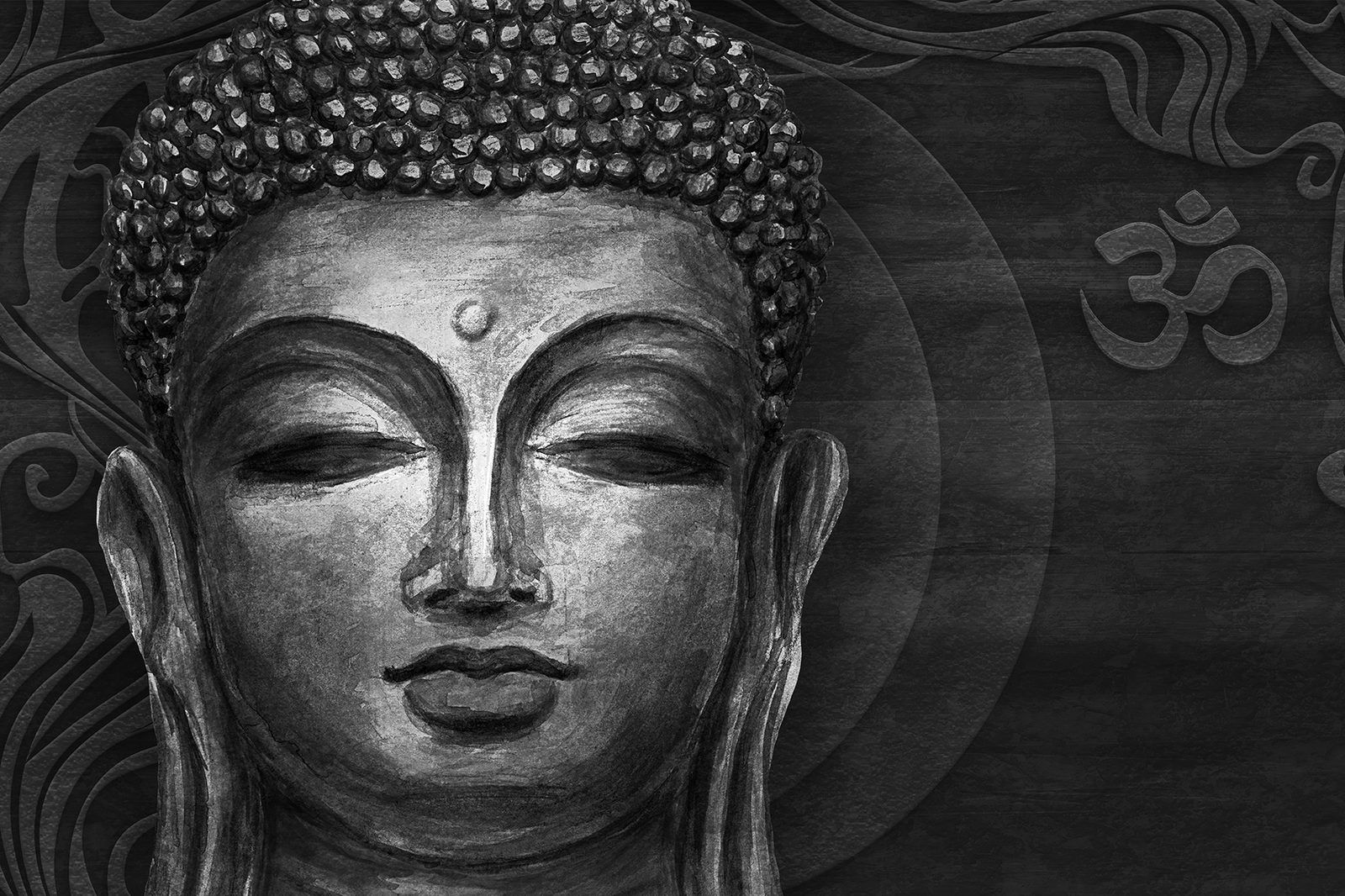 1600x1066 Wallpaper Buddha's face in black and white