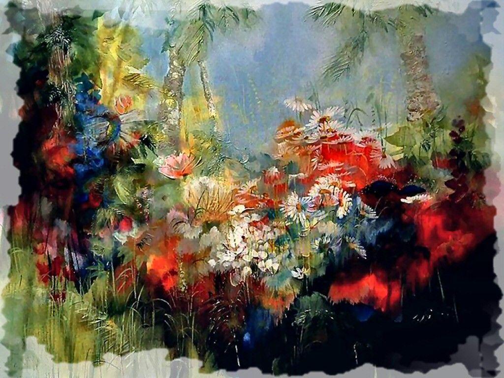 1024x768 Flowers: Floral Painting Flower Beauty Impressionism Romance Art