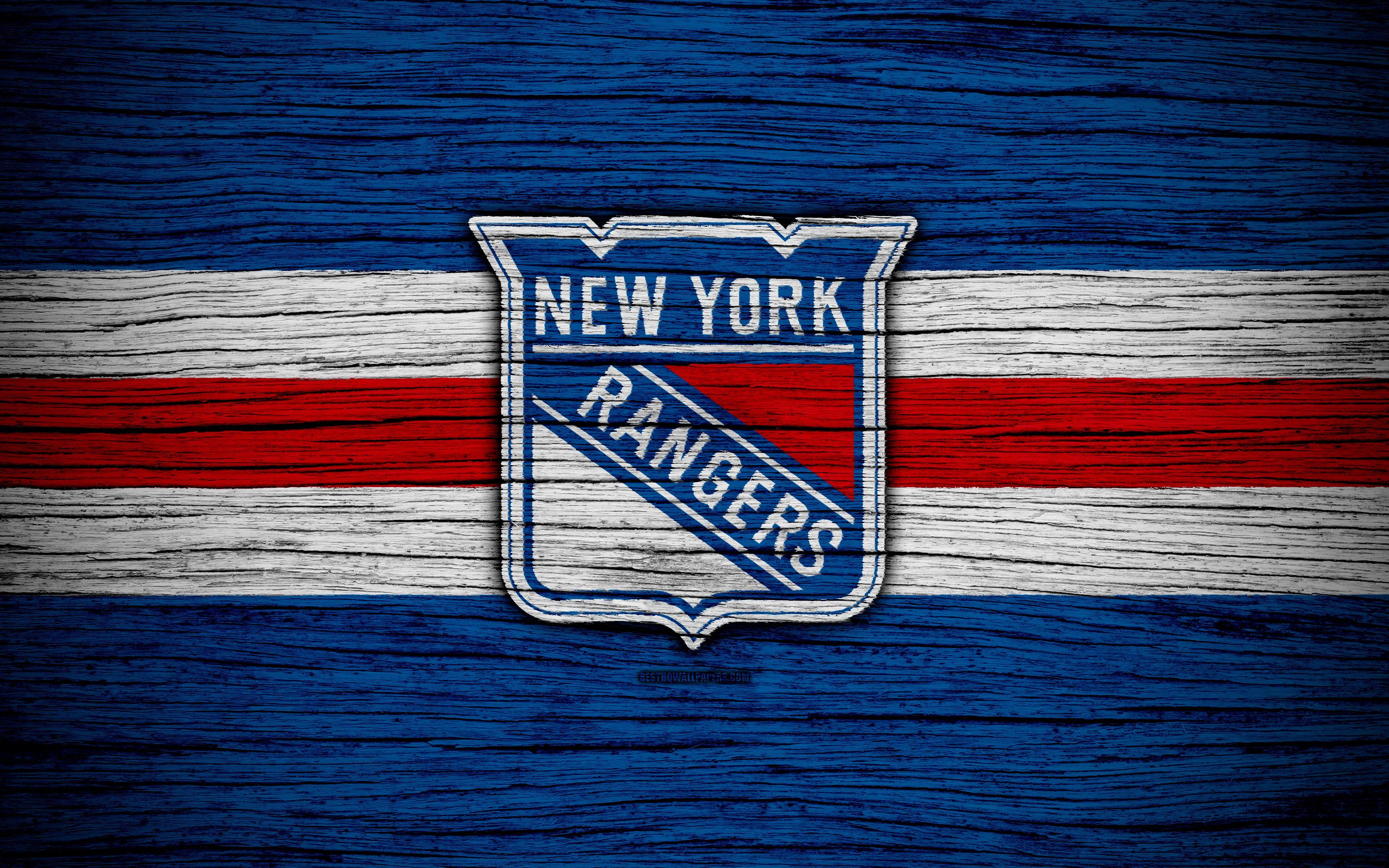 3840x2400 Download wallpaper New York Rangers, 4k, NHL, hockey club, NY Rangers, Eastern Conference, USA, logo, wooden texture, hockey, Metropolitan Division for desktop with resolution 3840x2400. High Quality HD picture wallpaper