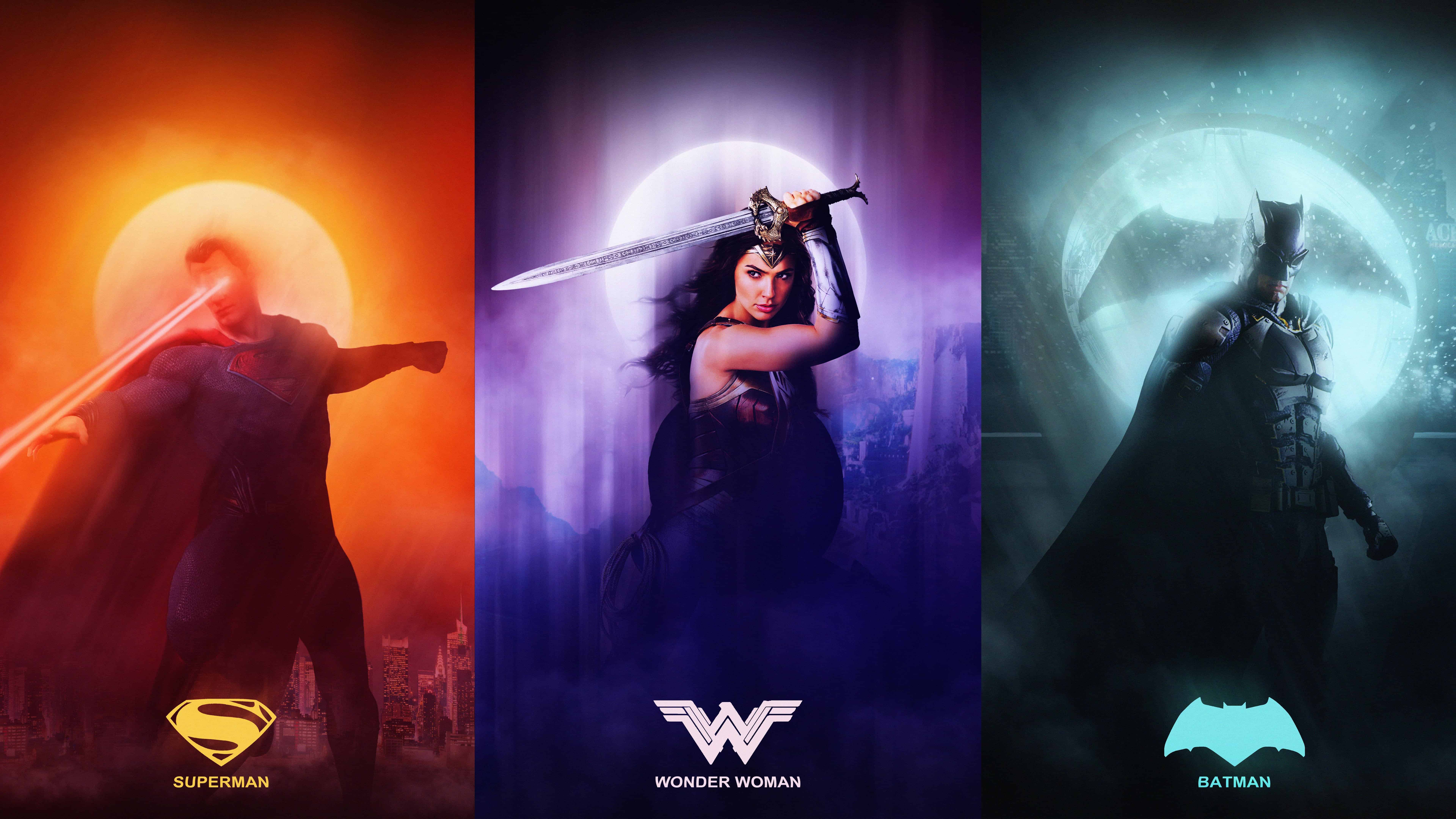 7680x4320 Justice League Superman Wonder Woman Batman UHD 8K Wallpaper