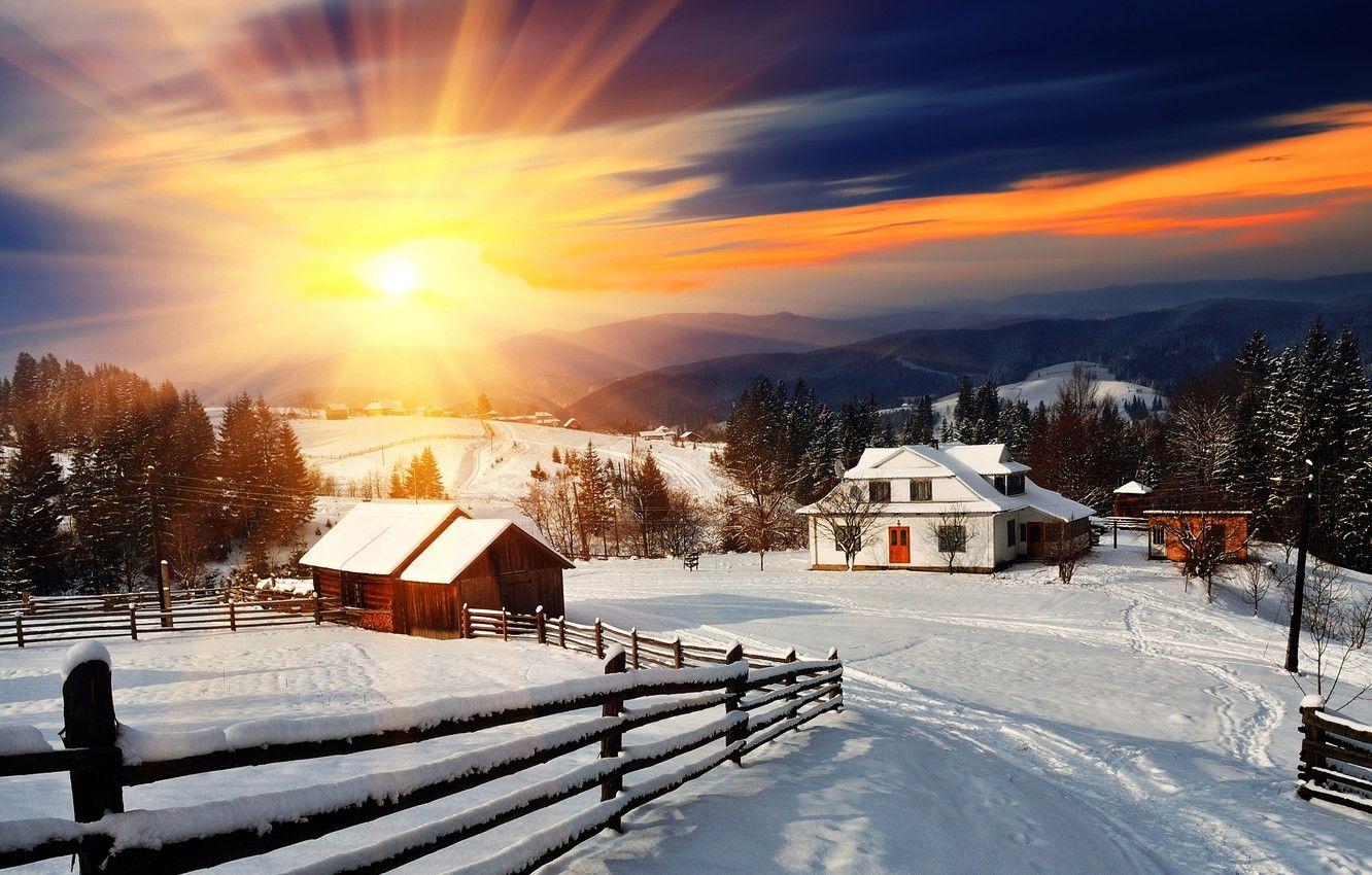 1332x850 Wallpaper winter, snow, landscape, mountains, home, Winter, sunset, mountain, snow image for desktop, section пейзажи