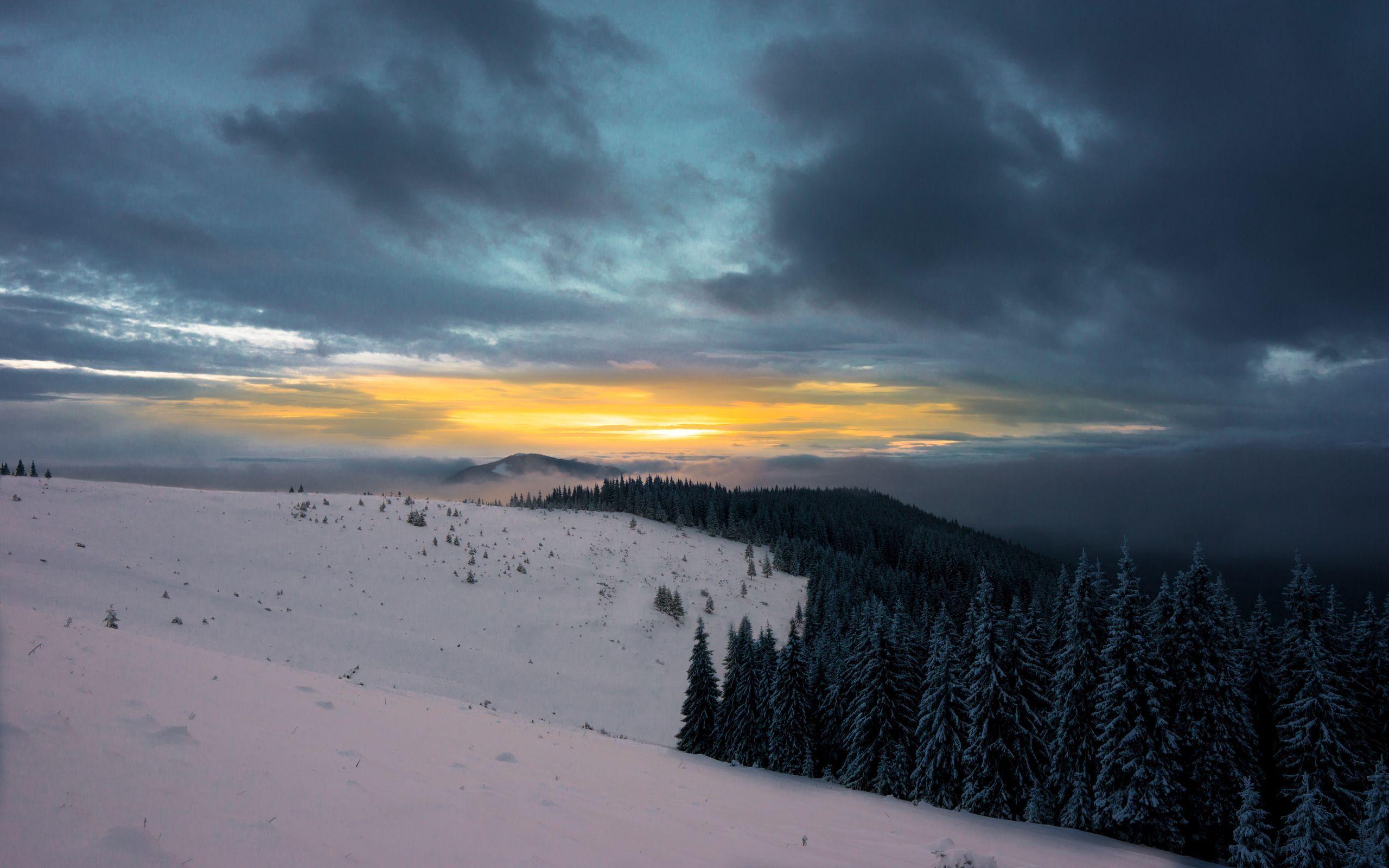 2560x1600 Download wallpaper 2560x1600 winter, mountains, forest, snow, sunset, sky, clouds, snowy widescreen 16:10 HD background