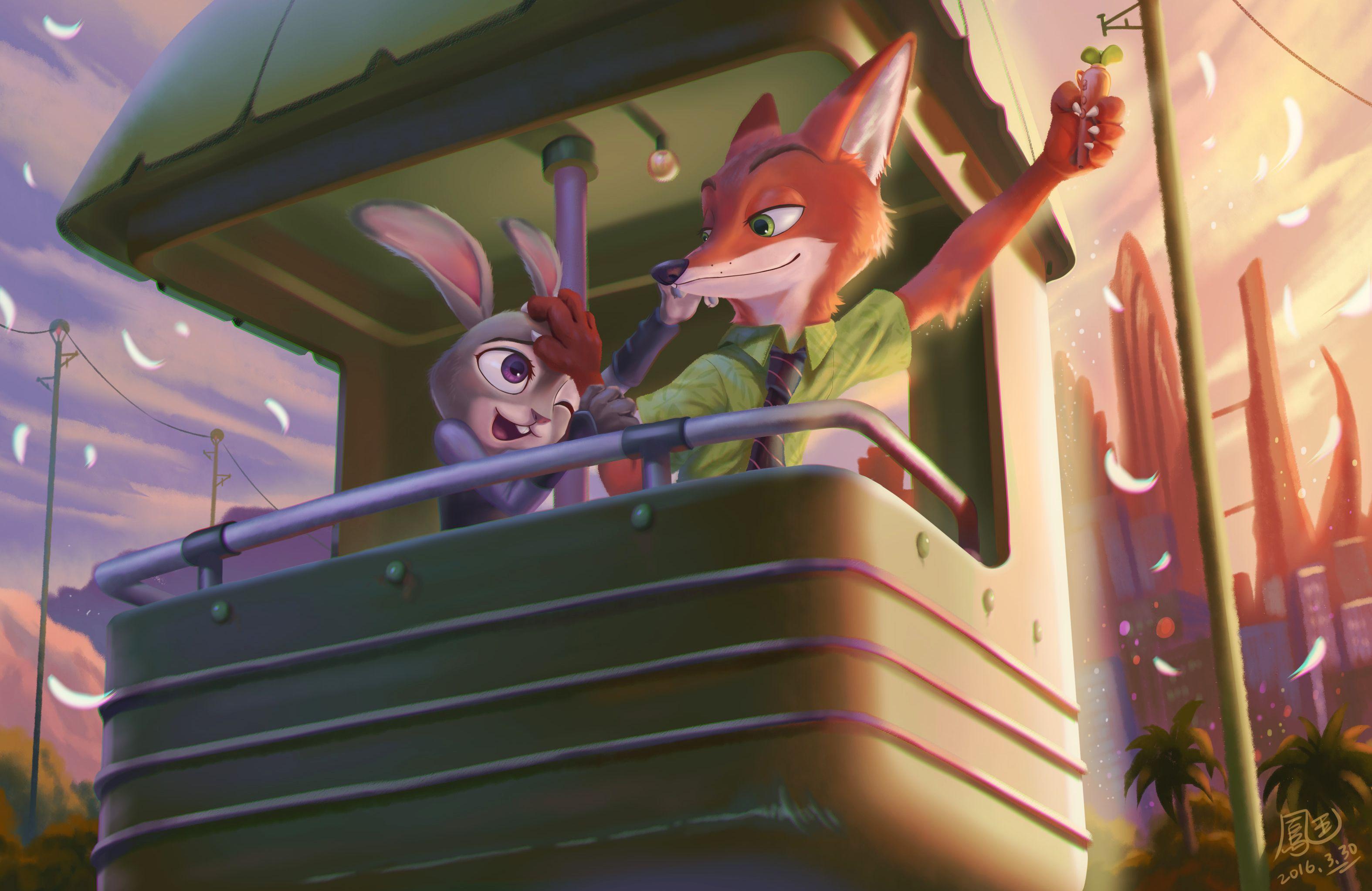 3149x2045 Judy Hopps Nick Wilde Sunset Zootopia Fox Bunny Wallpaper:3149x2045