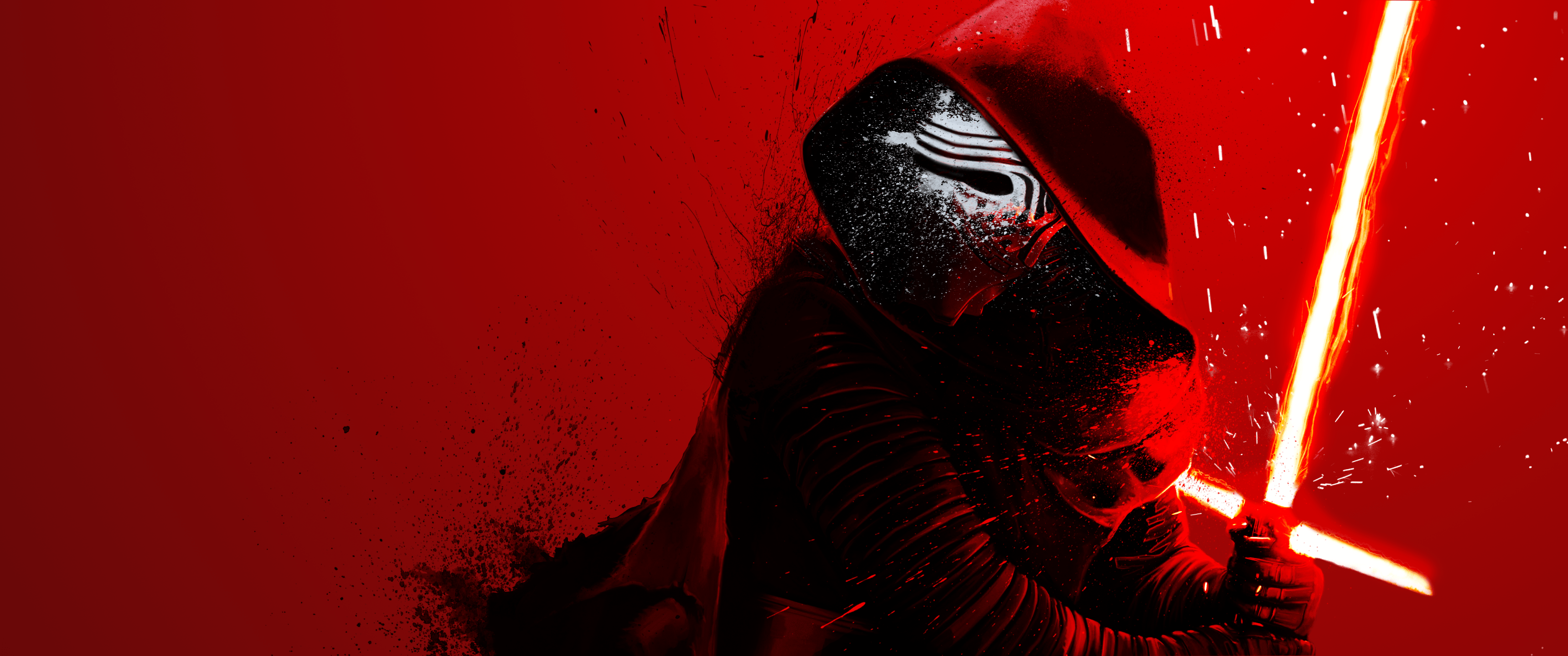 3440x1440 Kylo Ren, Star Wars: The Force Awakens, Red Background, Lightsaber, Ultra Widex1440 Wallpaper