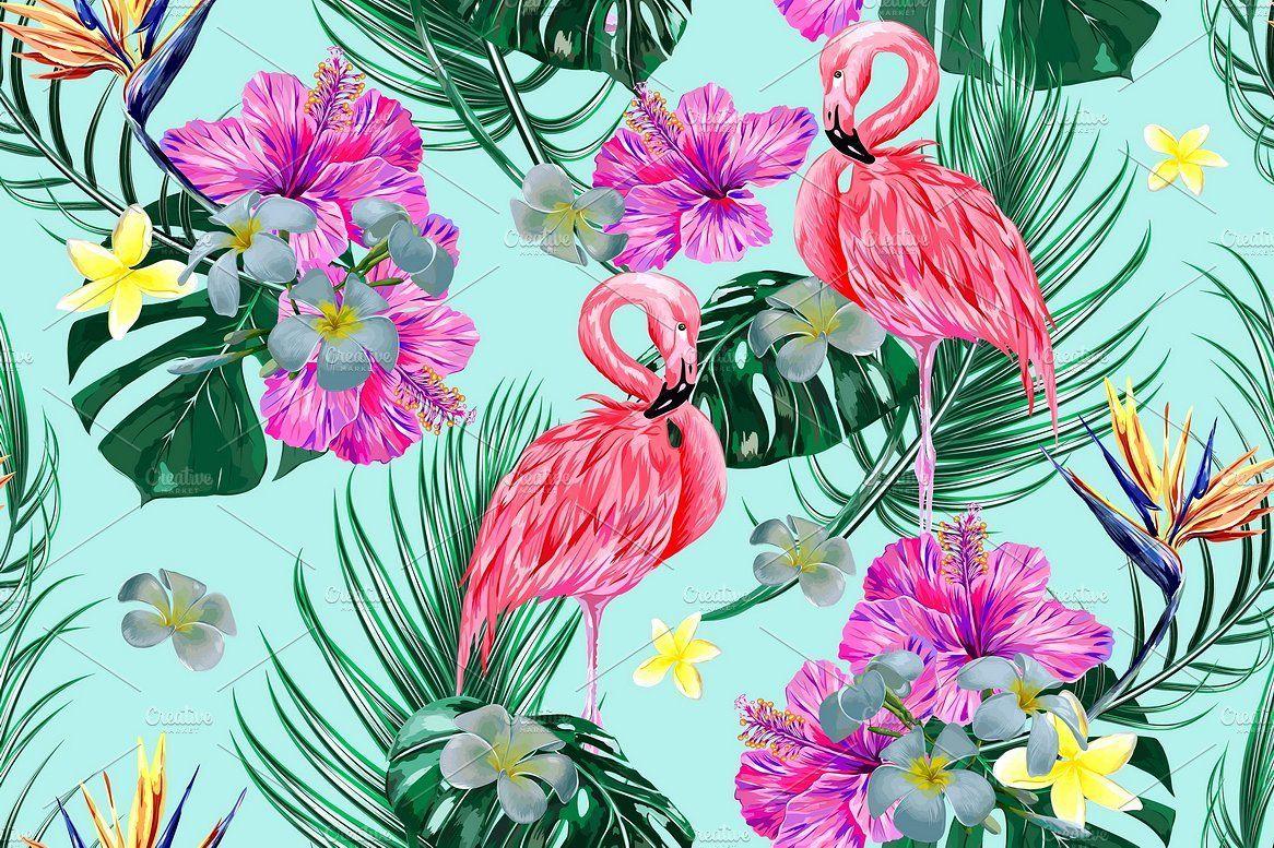 1166x777 Tropical flowers, leaves pattern. Tropical flowers, Flamingo wallpaper, Birds of paradise flower