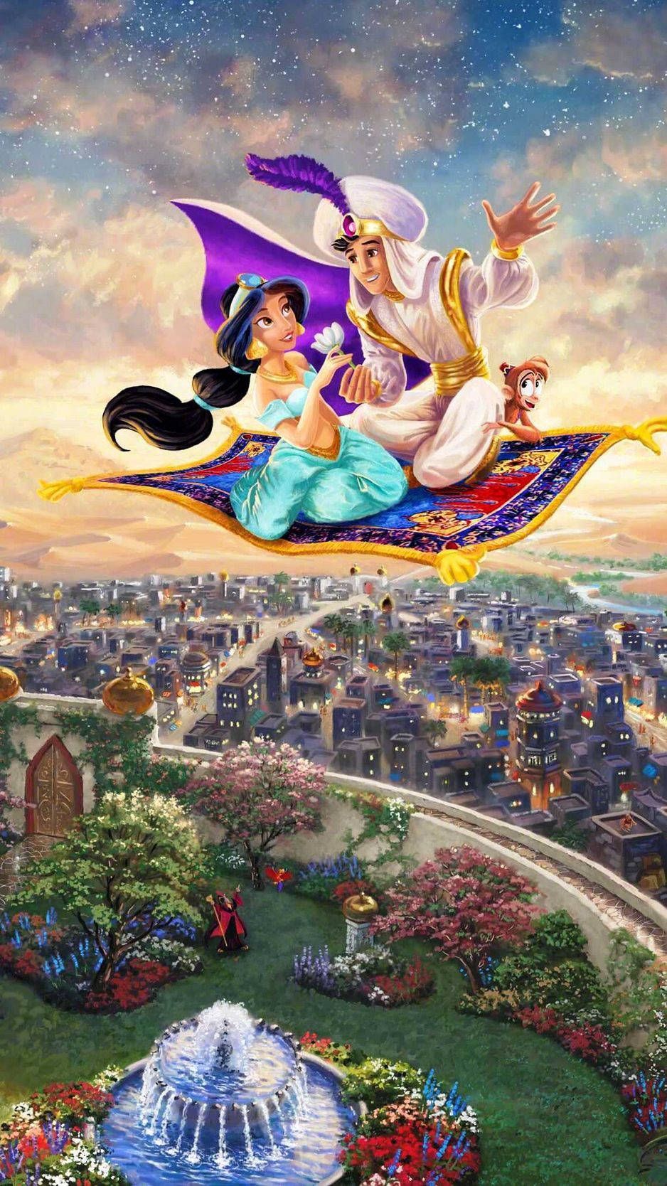 938x1668 Download Aladdin Flying Above Wallpaper
