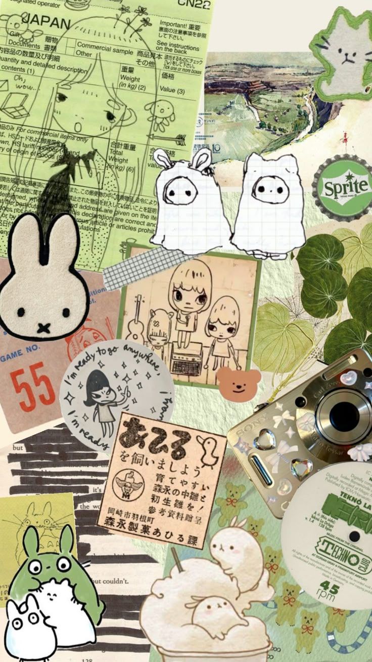 736x1308 art #wallpaper #vibes #collage #aesthetic #greenaesthetic #kawaii #japancore #pastelgreen