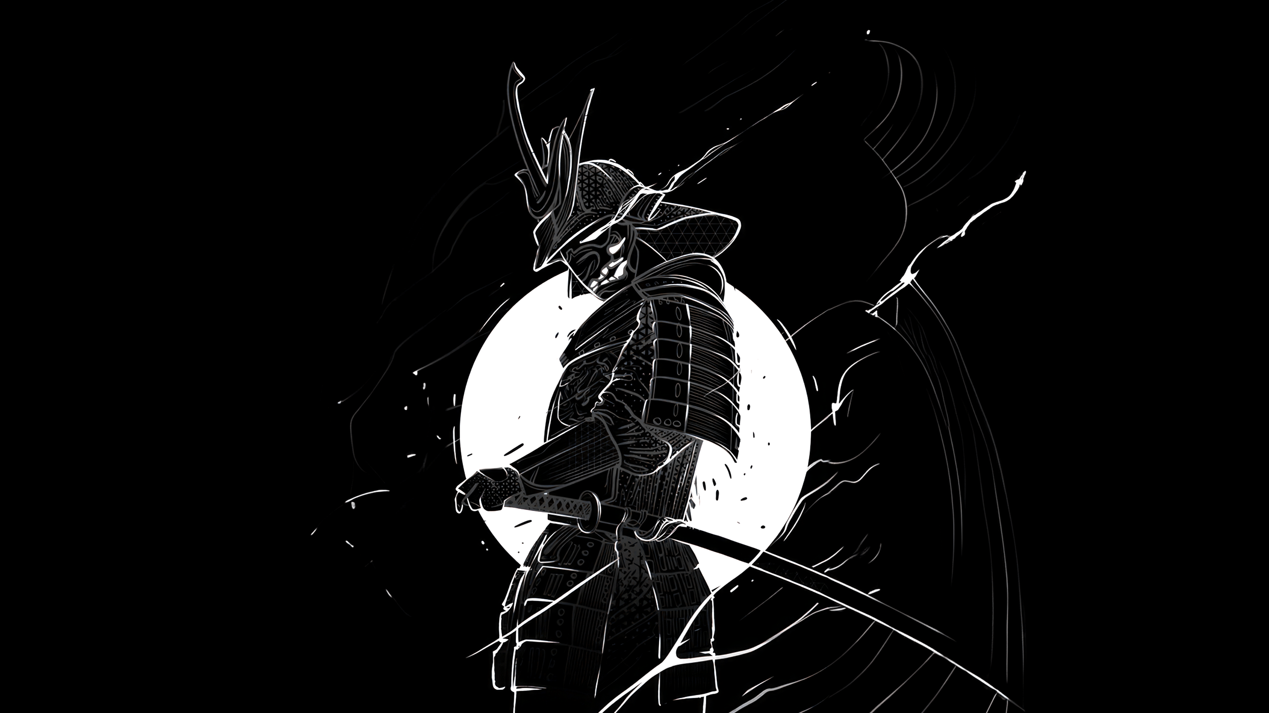 2560x1440 Black White Samurai Wallpaper
