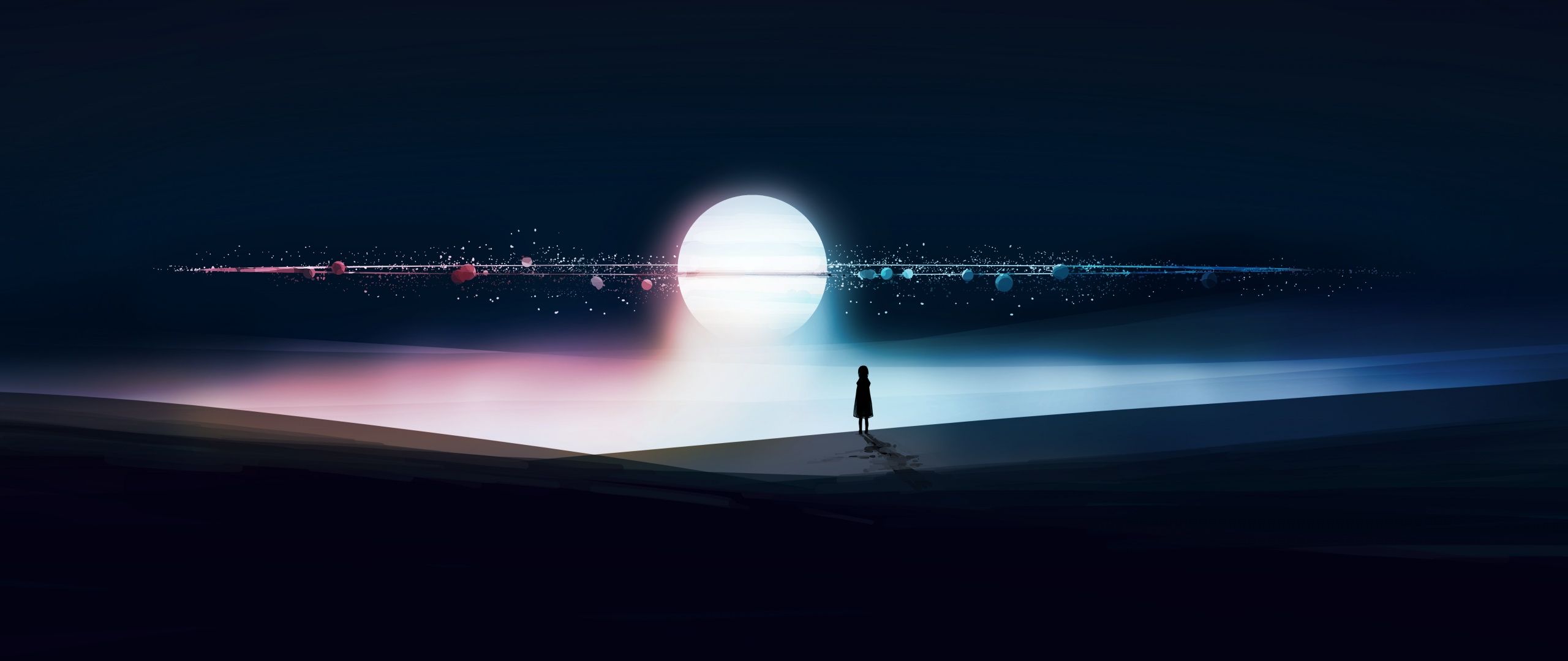 2560x1080 Surreal Wallpaper 4K, Alone, Silhouette, Orbit, Dream
