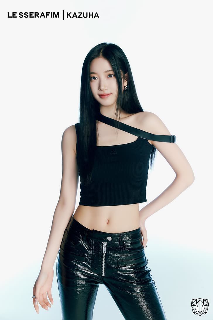 728x1092 HD wallpaper: Le Sserafim, girl scout, black, Sakura Miyawaki, Kim Chae Won
