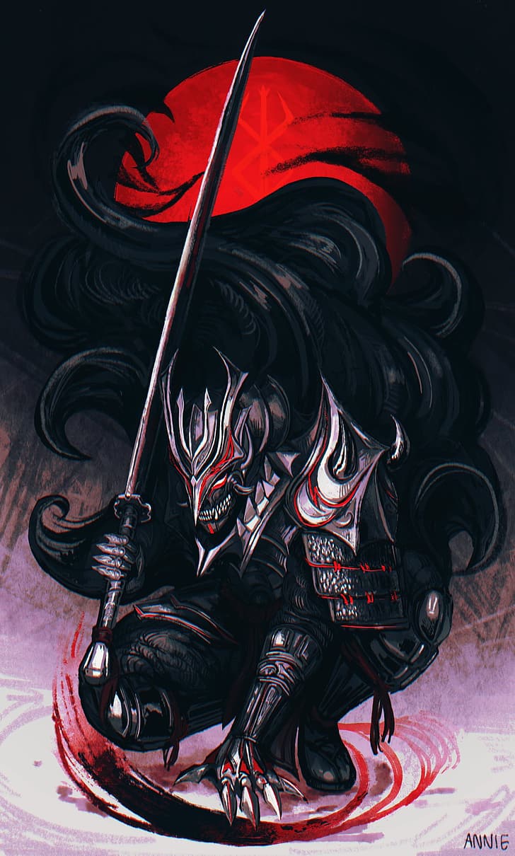 728x1210 HD wallpaper: Berserk, samurai, katana, berserk armor