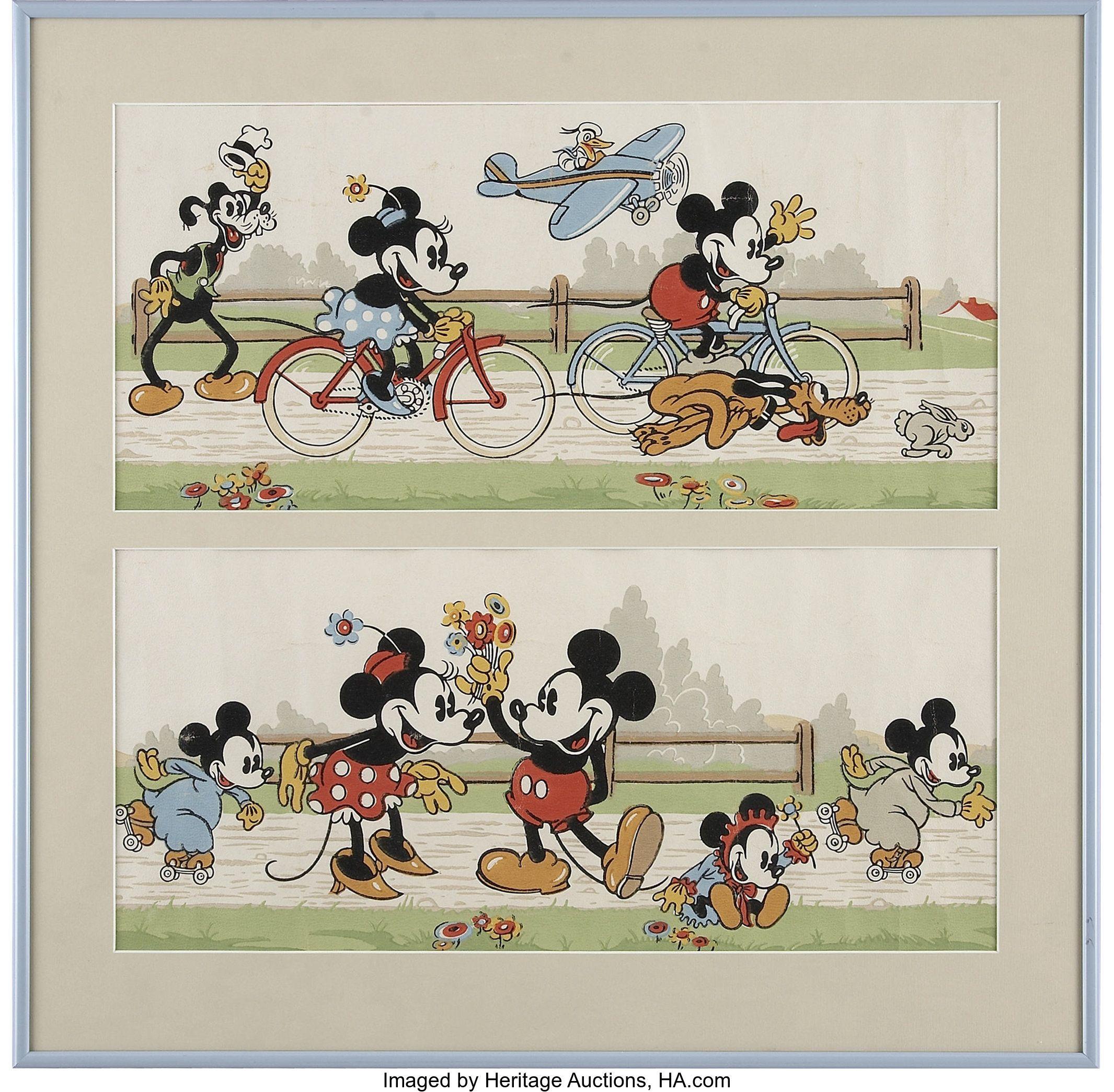 2131x2089 Mickey and Minnie Mouse Wallpaper Sample, Group of 2 Disney,. Lot