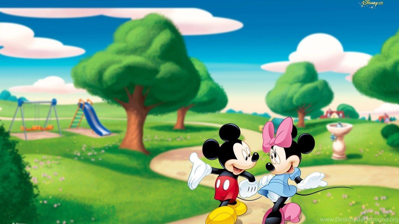 1600x900 Cartoon Wallpaper Of Mickey Mouse With Minnie Mouse On Blue. Desktop Background