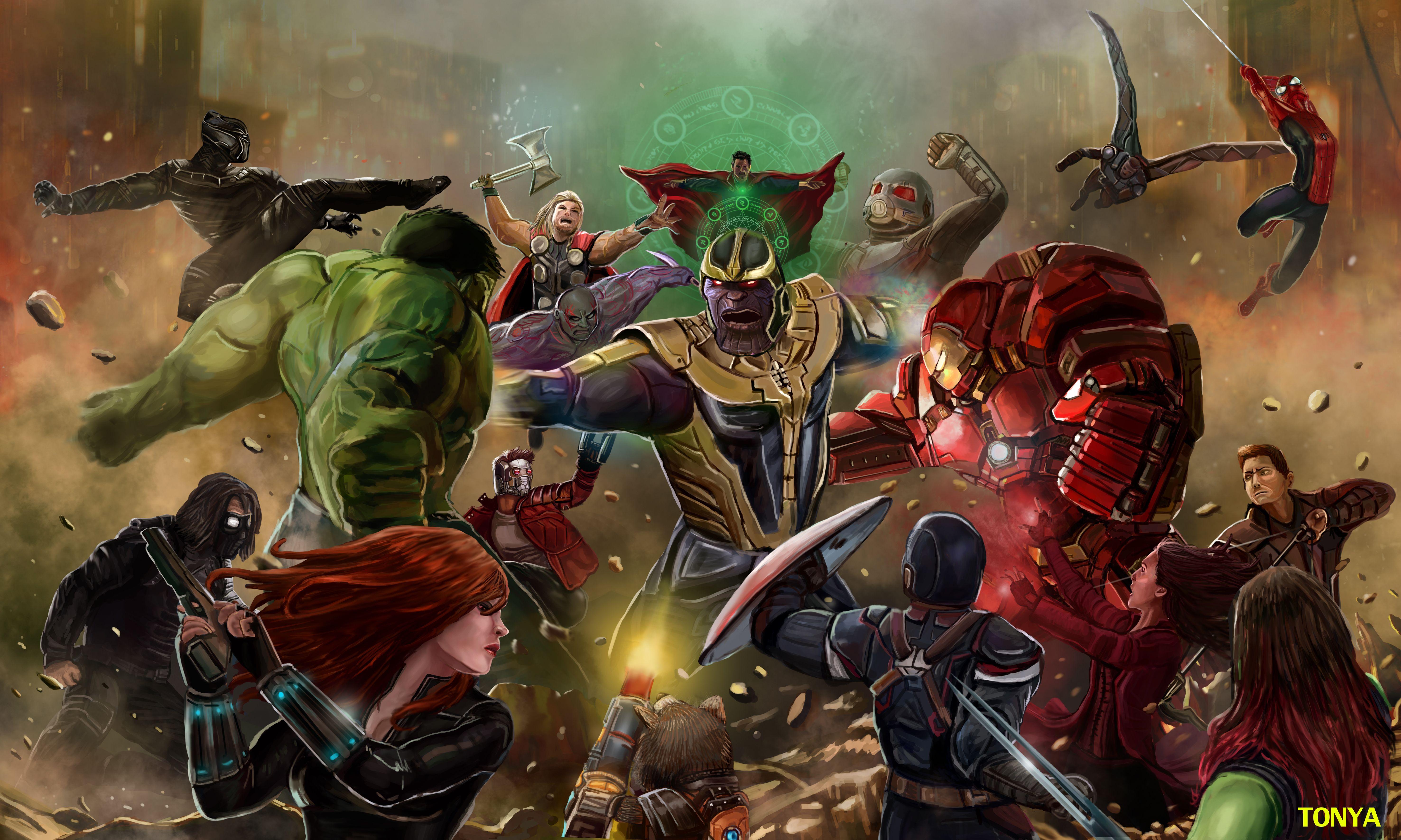 5906x3543 Thanos Beating All The Avengers In Avengers Infinity War