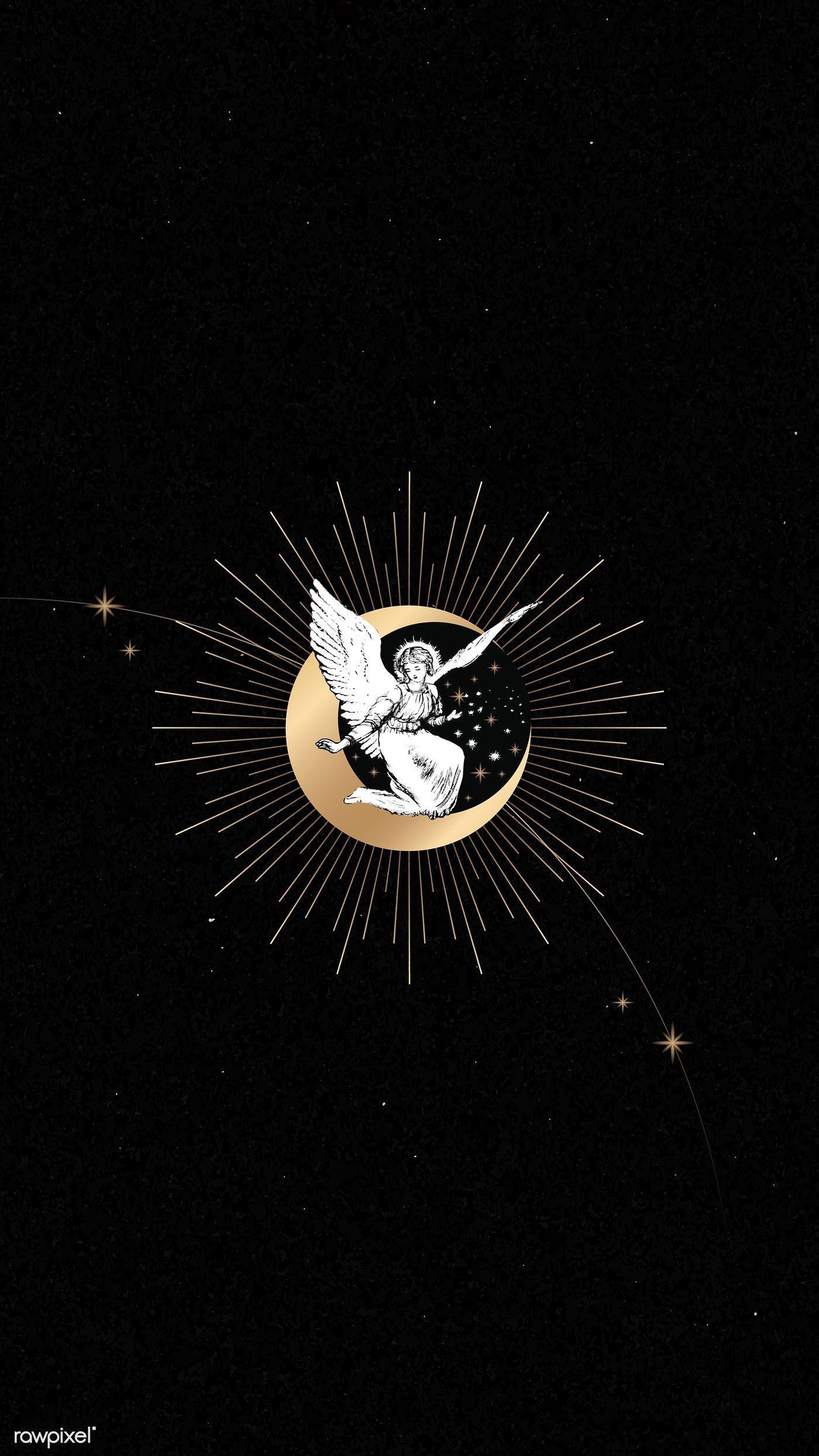 1400x2488 Download premium vector of Vintage Christmas angel on a crescent moon from. Angel wallpaper, Christmas card image, Christmas angels