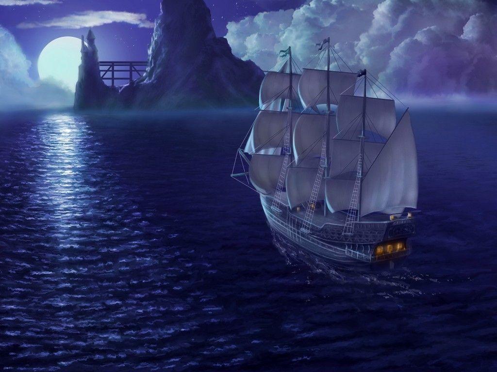 1024x768 Other Night Sailing Ocean Moon Boat HD Wallpaper Other for HD 16:9 High Definition WQHD QWXGA 1080p 900p 720p QHD n. Old sailing ships, Ocean at night, Sailing