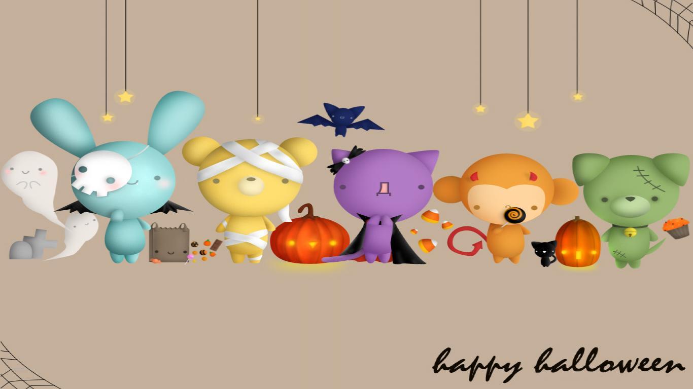 1366x768 Cute Halloween Wallpaper download