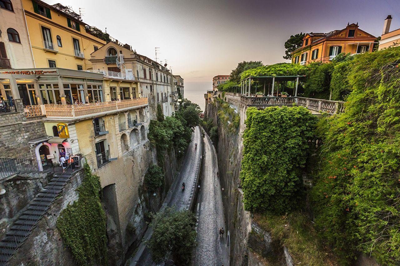 1280x853 Picture Sorrento Italy Crag staircase Roads Cities Houses Rock Cliff Stairs stairway Building. Sorrento, Sorrento italy, Italy tourism