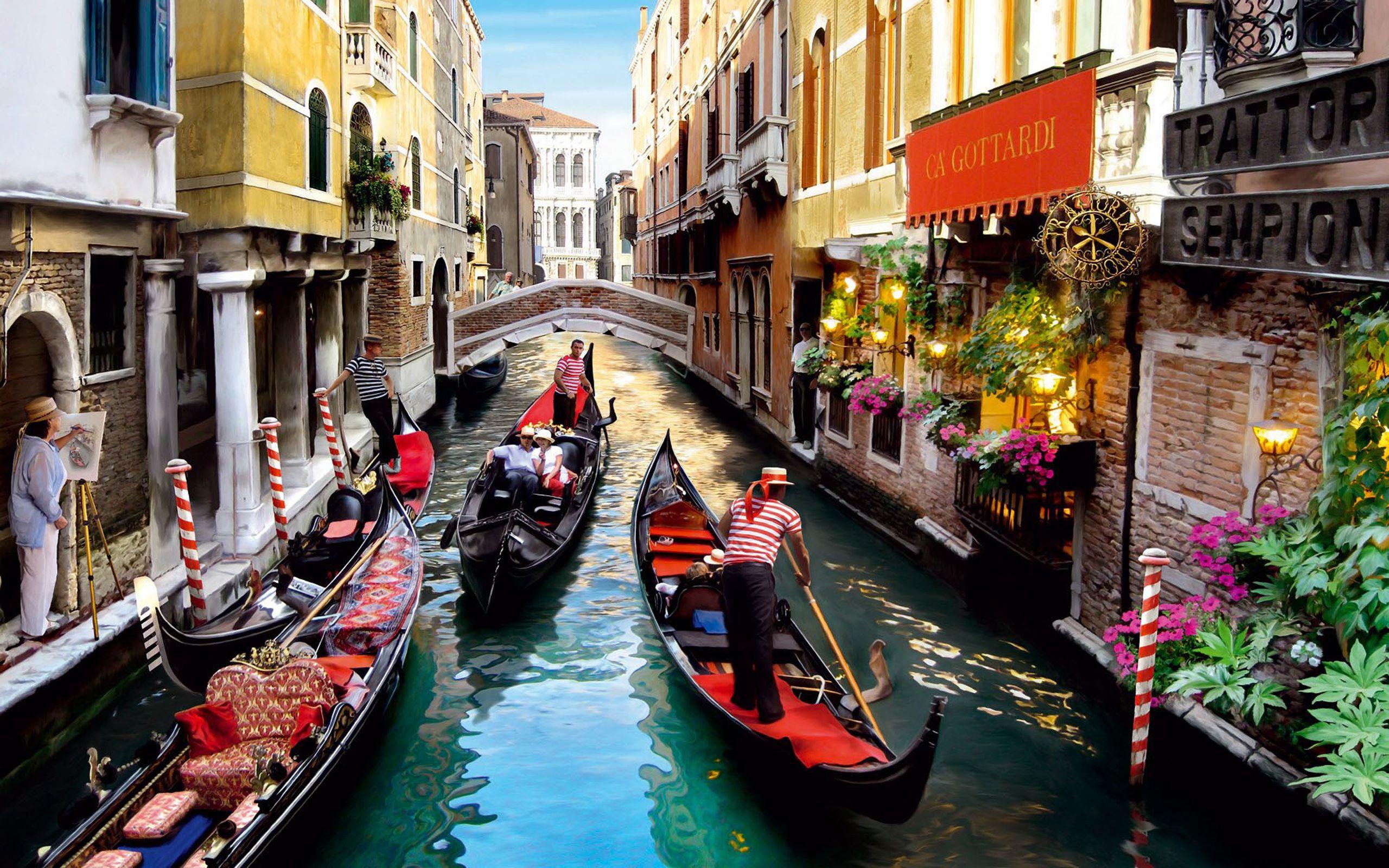 2560x1600 Romantic Walk Gondola In The Canals Of Venice Wallpaper HD :