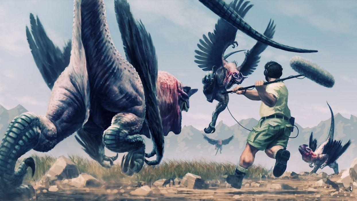 1244x700 Dinosaurs fantasy humor gryphon dragon people wallpaperx1080